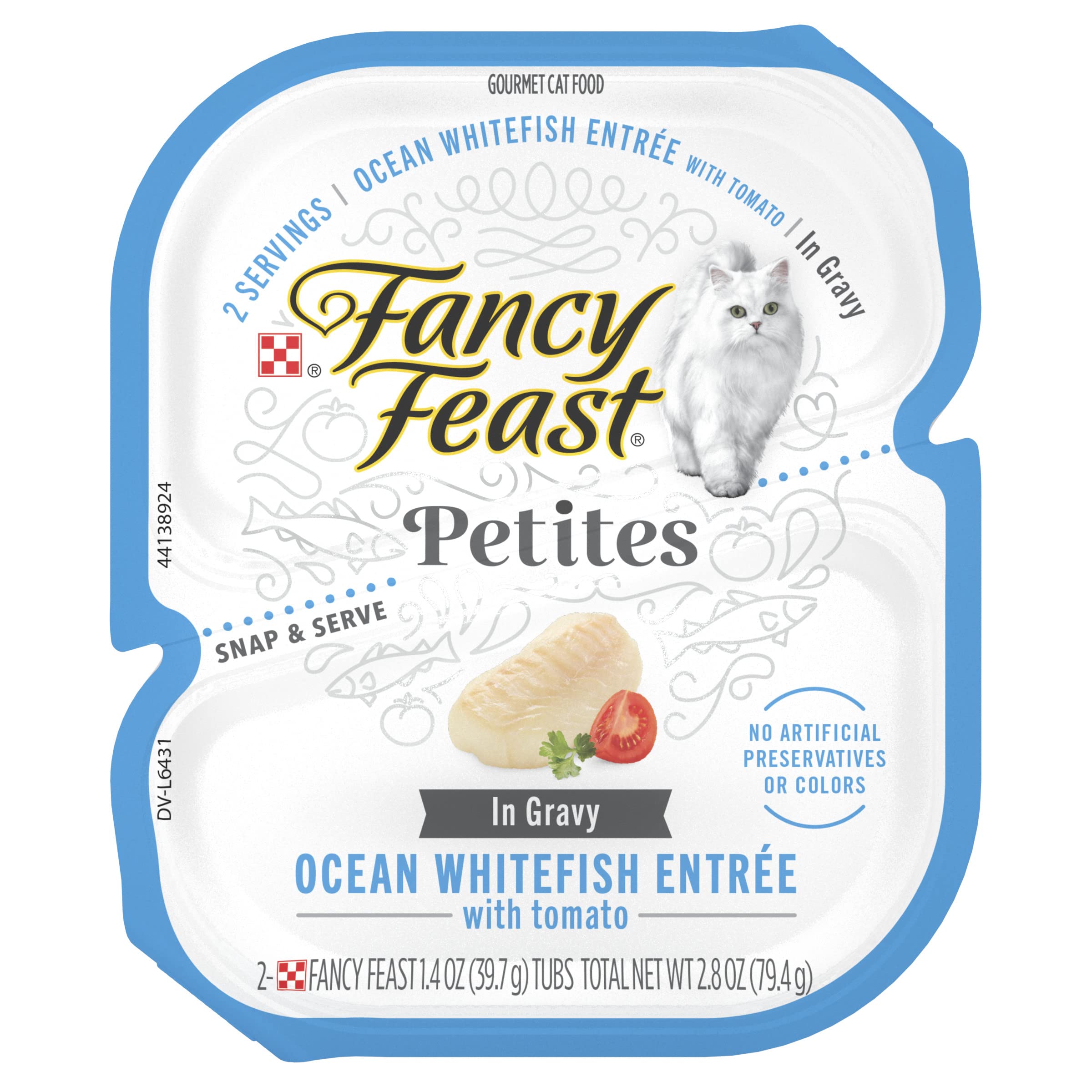 Purina Fancy Feast Petites Ocean Whitefish and Tomatoes in Gravy Wet Cat Food Trays - 2.8 Oz - Case of 12  