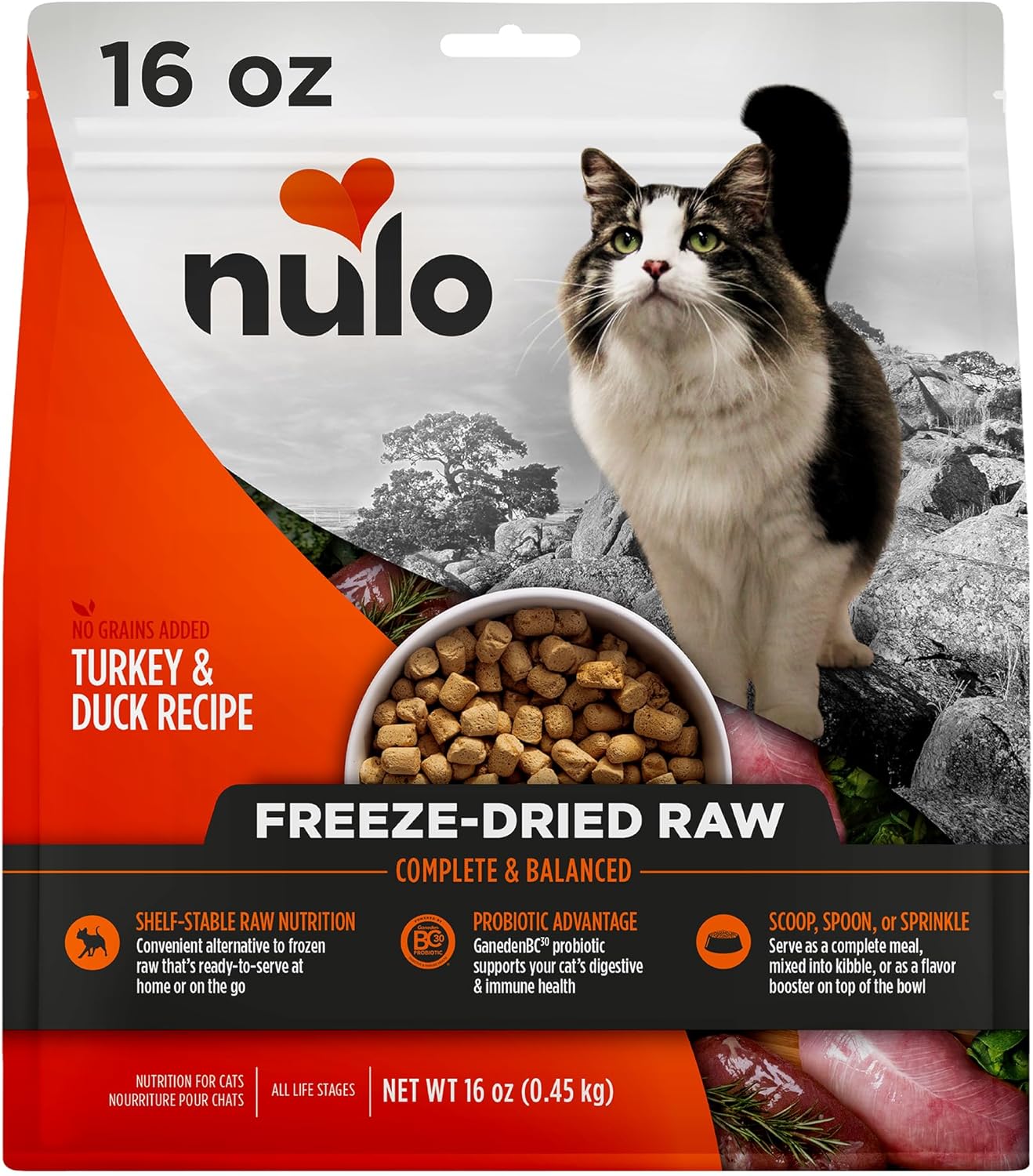 Nulo Freestyle Grain-Free Digestive and Immune Health Turkey and Duck Freeze-Dried Raw Cat Food 16 Ounce