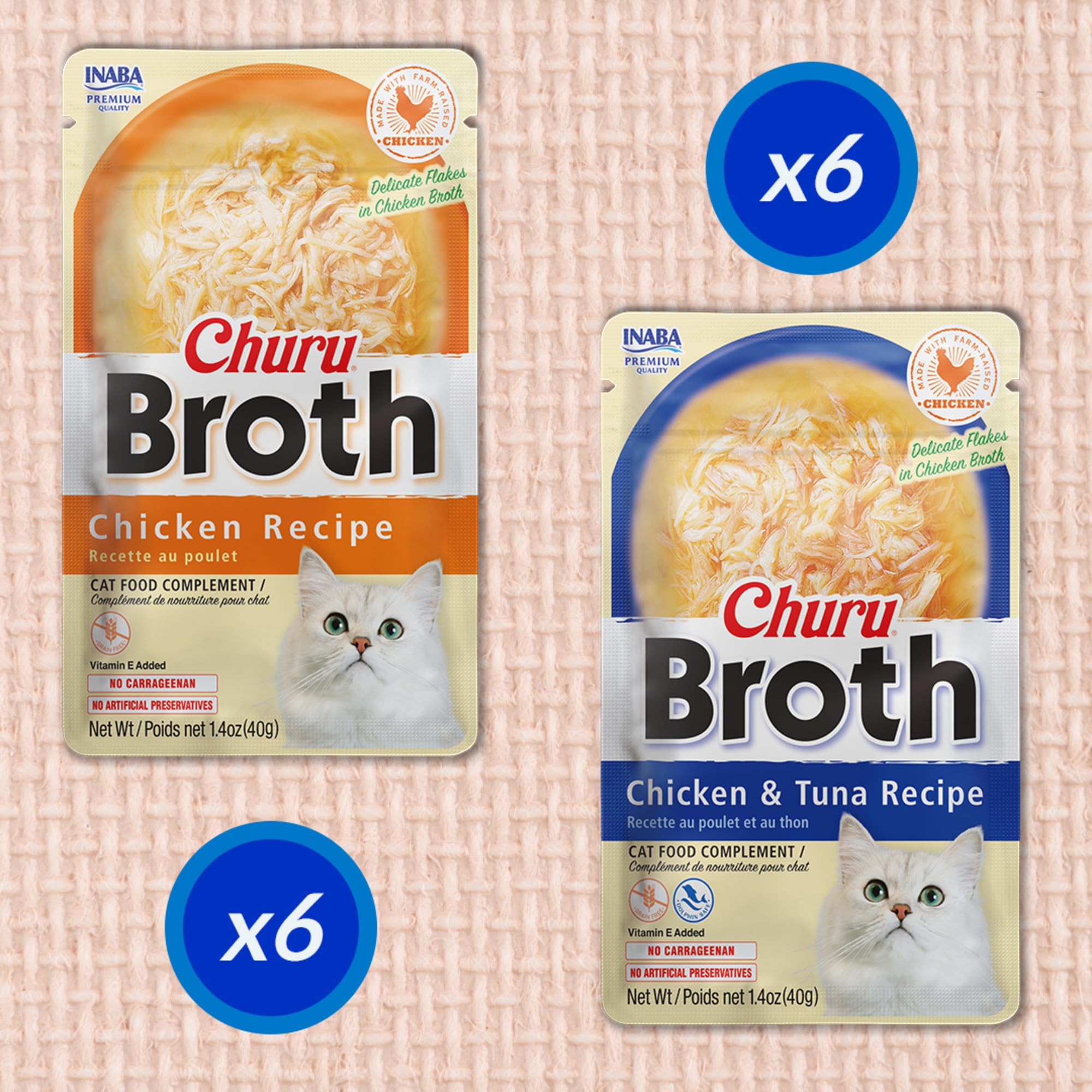 Inaba Churu Chicken and Tuna Broth Wet Cat Food Trays - 1.4 Oz - Case of 6  