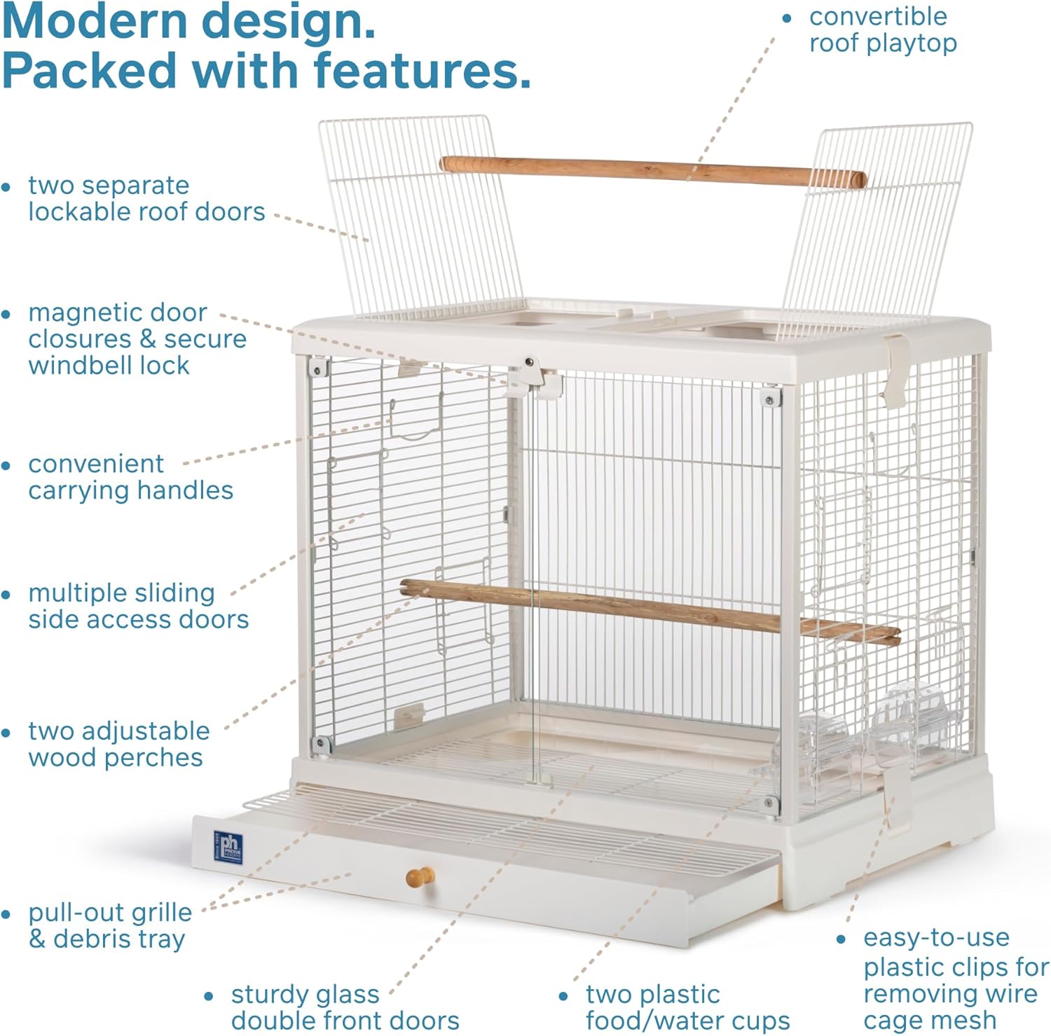 Prevue Pet Products Clear-View Crystal Palace Luxe Glass-Enclosed Bird Cage with Perch - L:23.5 X W:16.5 X H:21.7 Inches