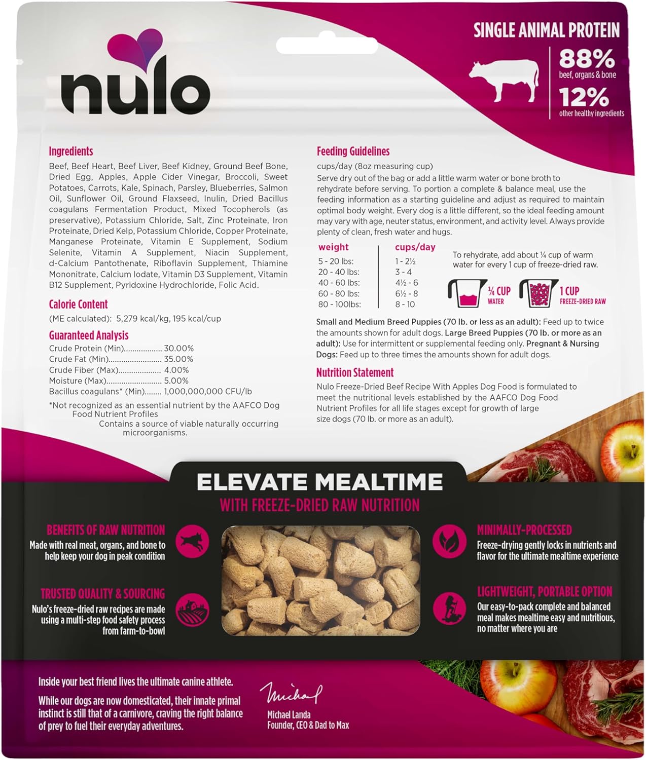Nulo Grain-Free Freeze-Dried Raw Beef Recipe with Apples Complete and Balanced Dry Dog Food