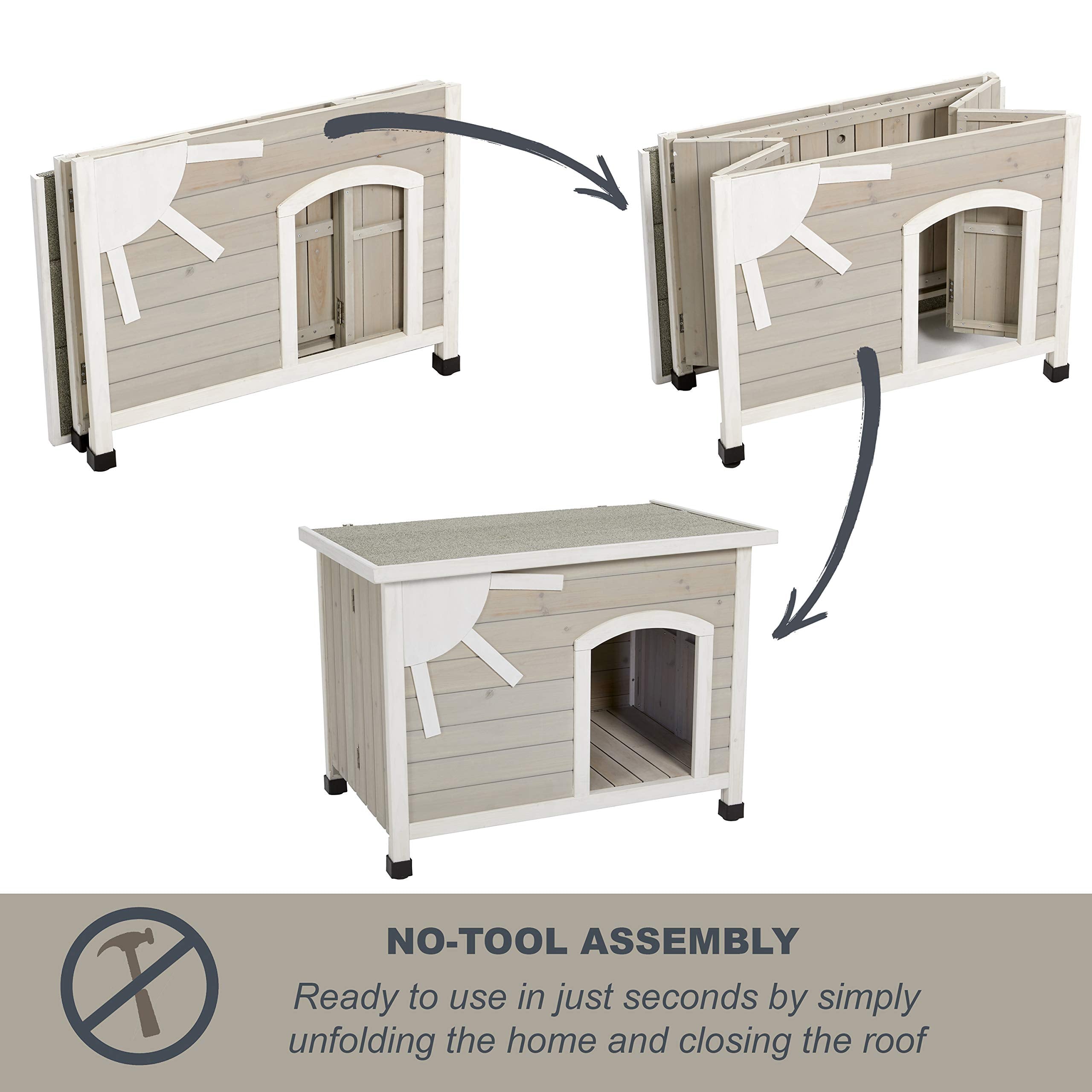 Midwest Eillo Folding Outdoor Wooden Dog House - Gray/White - Medium - 25.2" X 40.6" X 29.1" Inches  