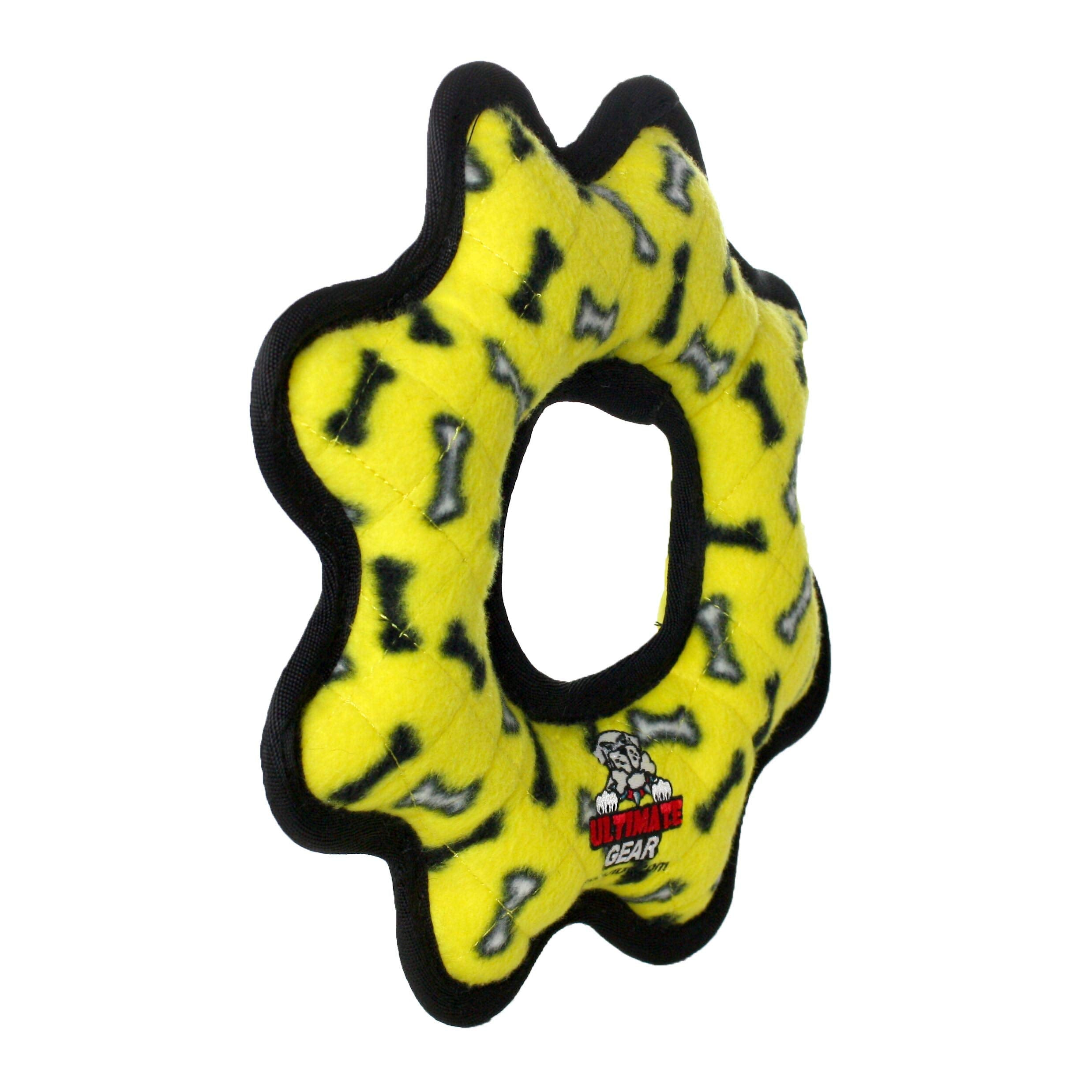 Tuffy's Ultimate Gear Ring Bone-Patterned Float and Squeak Nylon and Plush Fetch Dog Toy - Yellow  