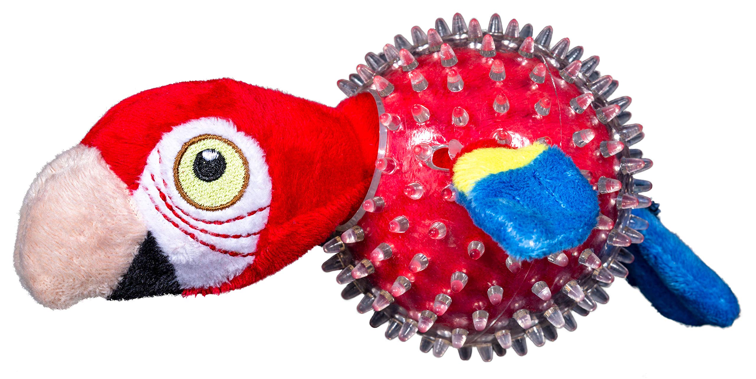 Spunky Pup Parrot in Clear Spikey Ball Squeak and Plush Dog Toy  