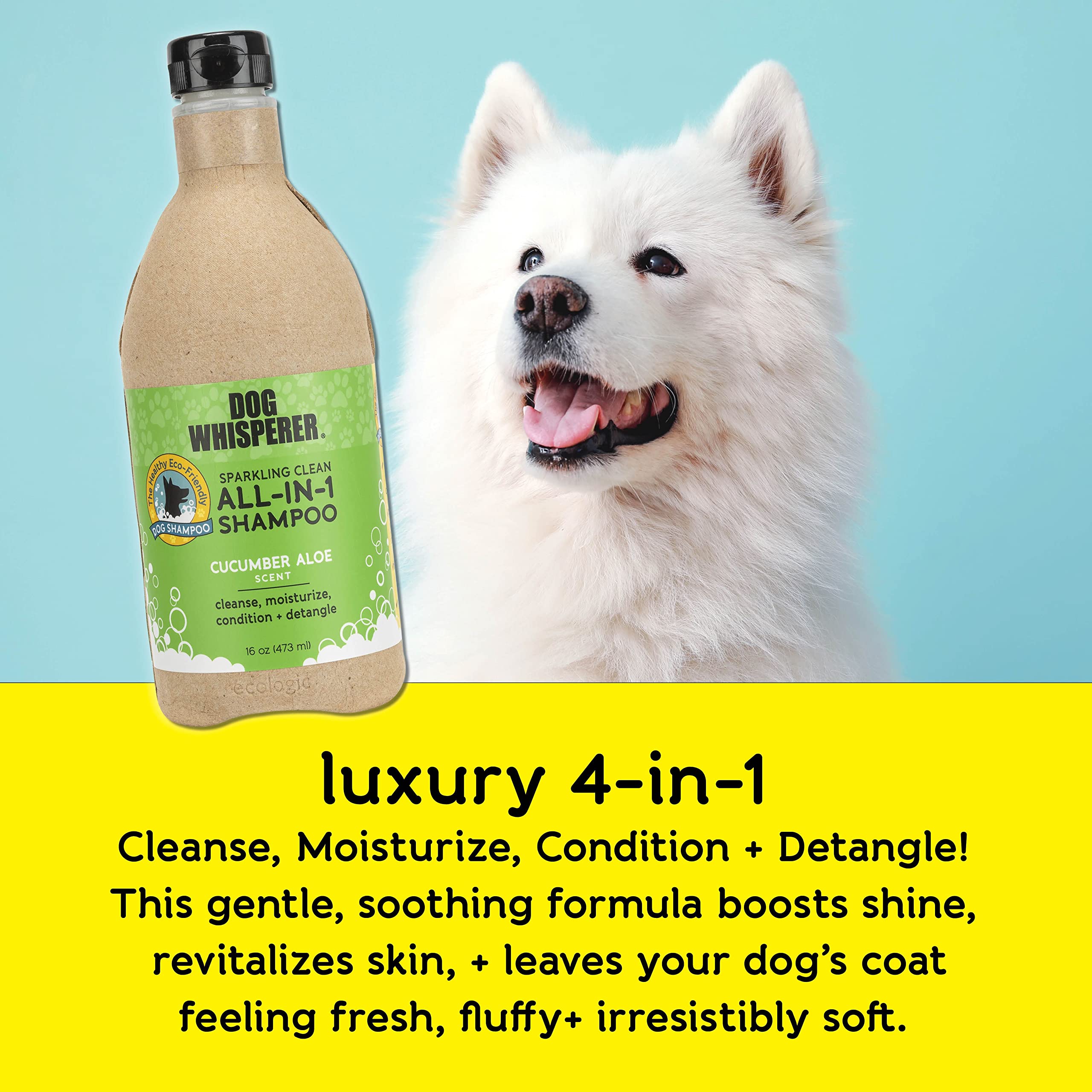 YAYA Organics Dog Whisperer All-in-1 Cucumber Aloe Scent Dog Shampoo Conditioner and Detangler - 16 Oz  