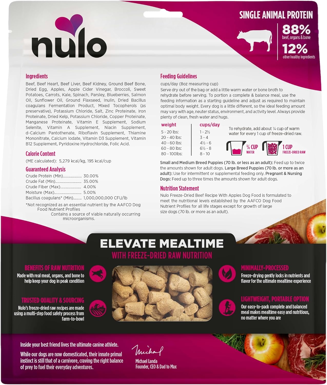 Nulo Grain-Free Freeze-Dried Raw Beef Recipe with Apples Complete and Balanced Dry Dog Food
