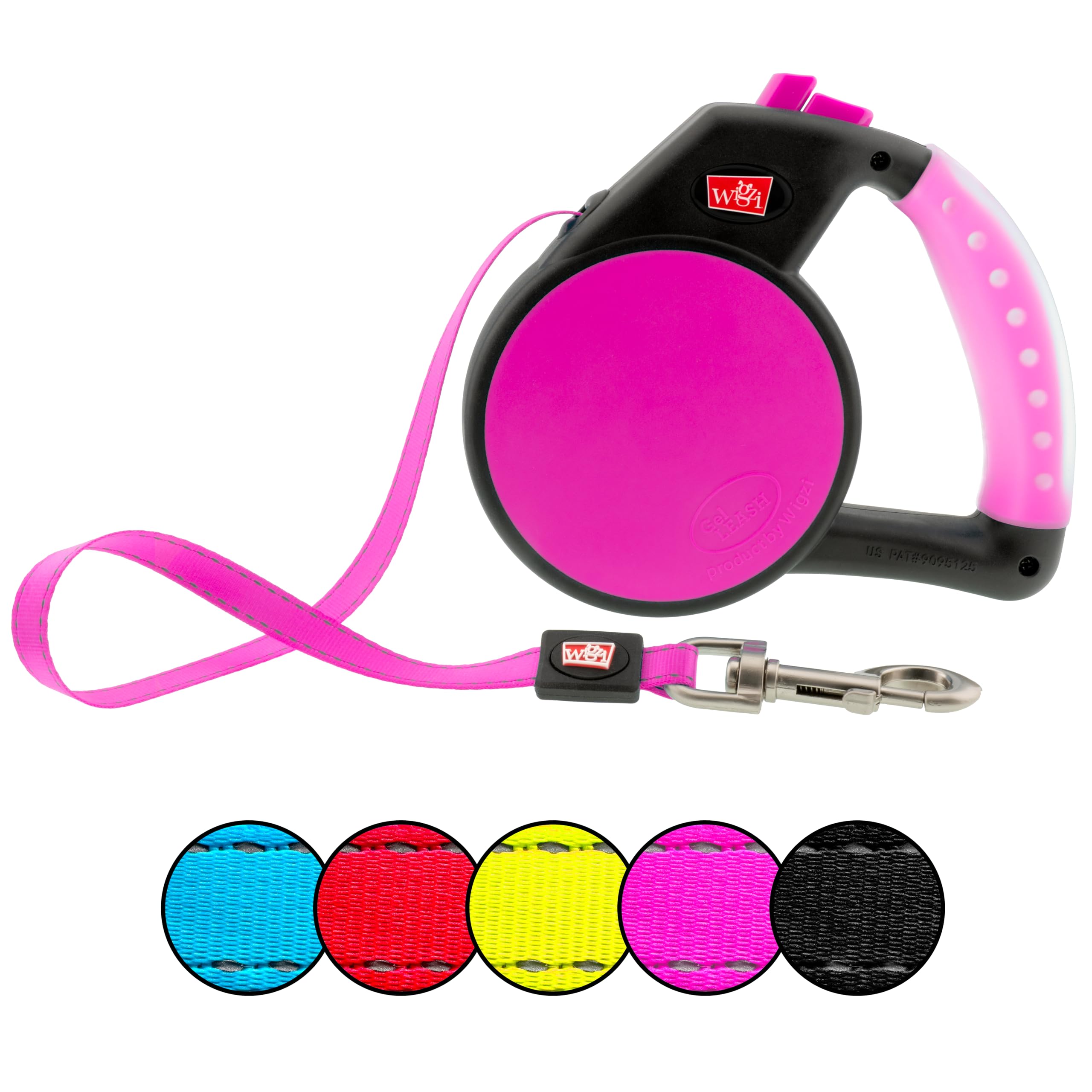 Wigzi Gel Handle Gripped Tape Retractable Nylon Dog Leash - Pink - Medium - Up to 16 Feet  