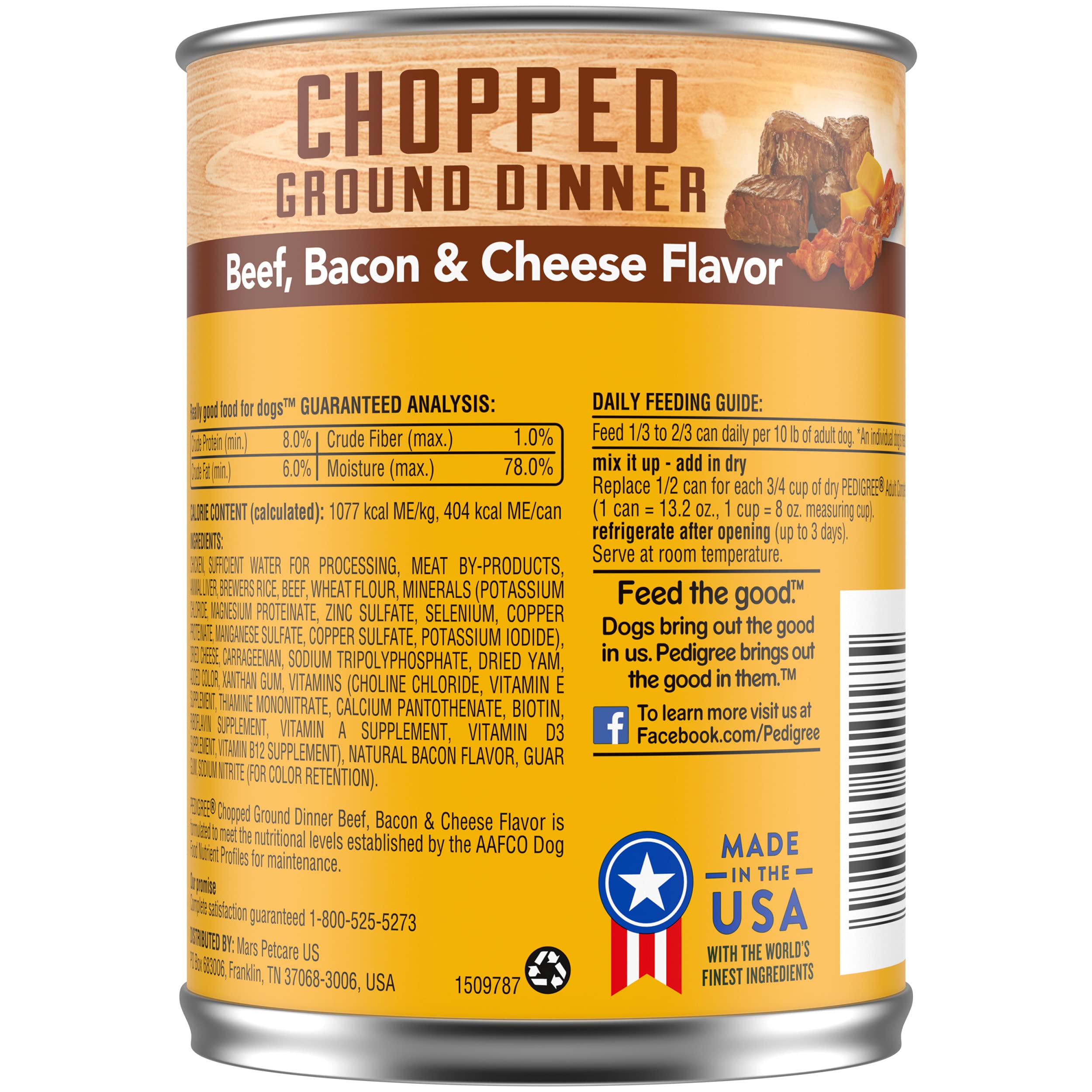 Pedigree Chopped Ground Dinner Beef Bacon and Cheese Canned Dog Food - 13.2 Oz - Case of 12  