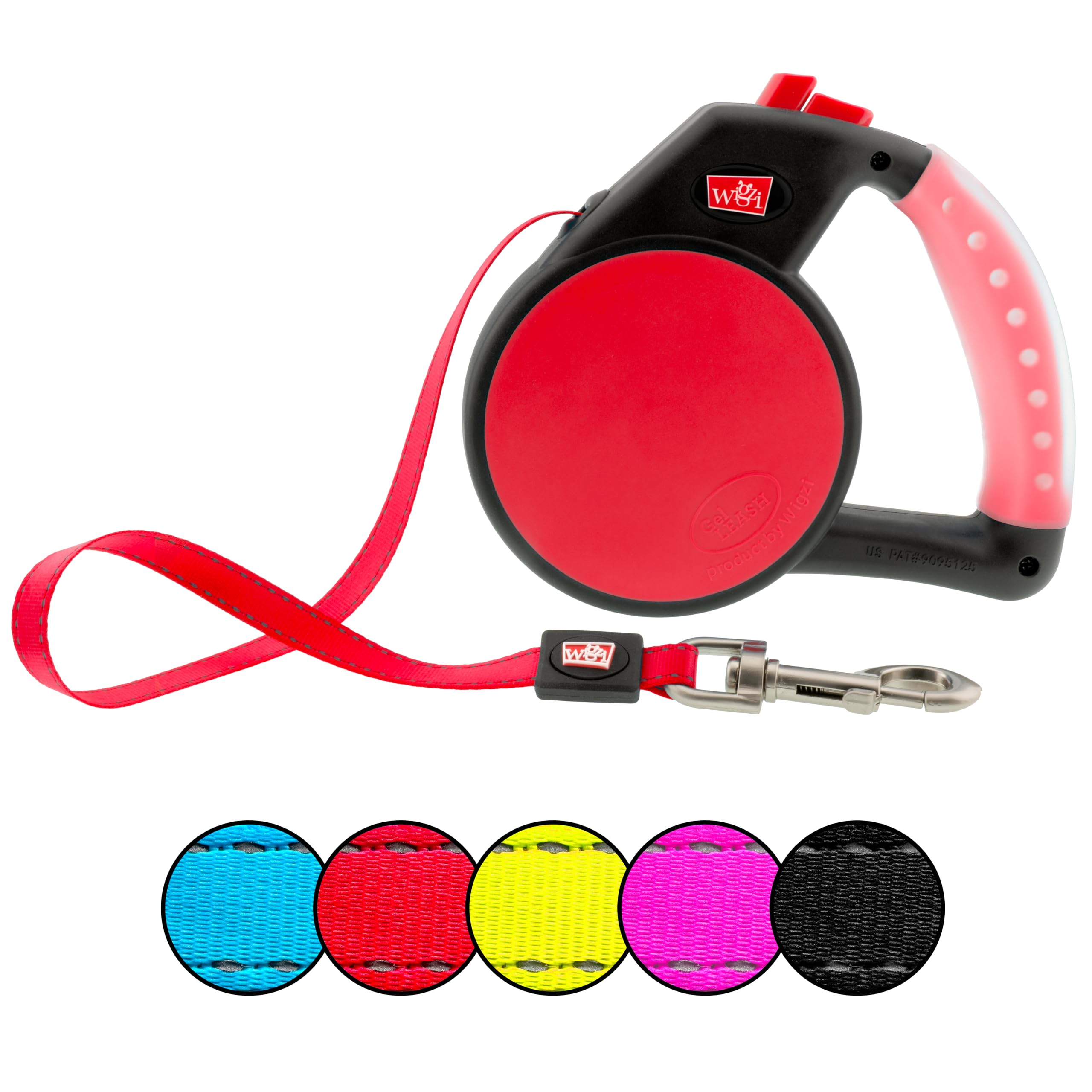 Wigzi Gel Handle Gripped Tape Retractable Nylon Dog Leash - Red - Small - Up to 16 Feet  