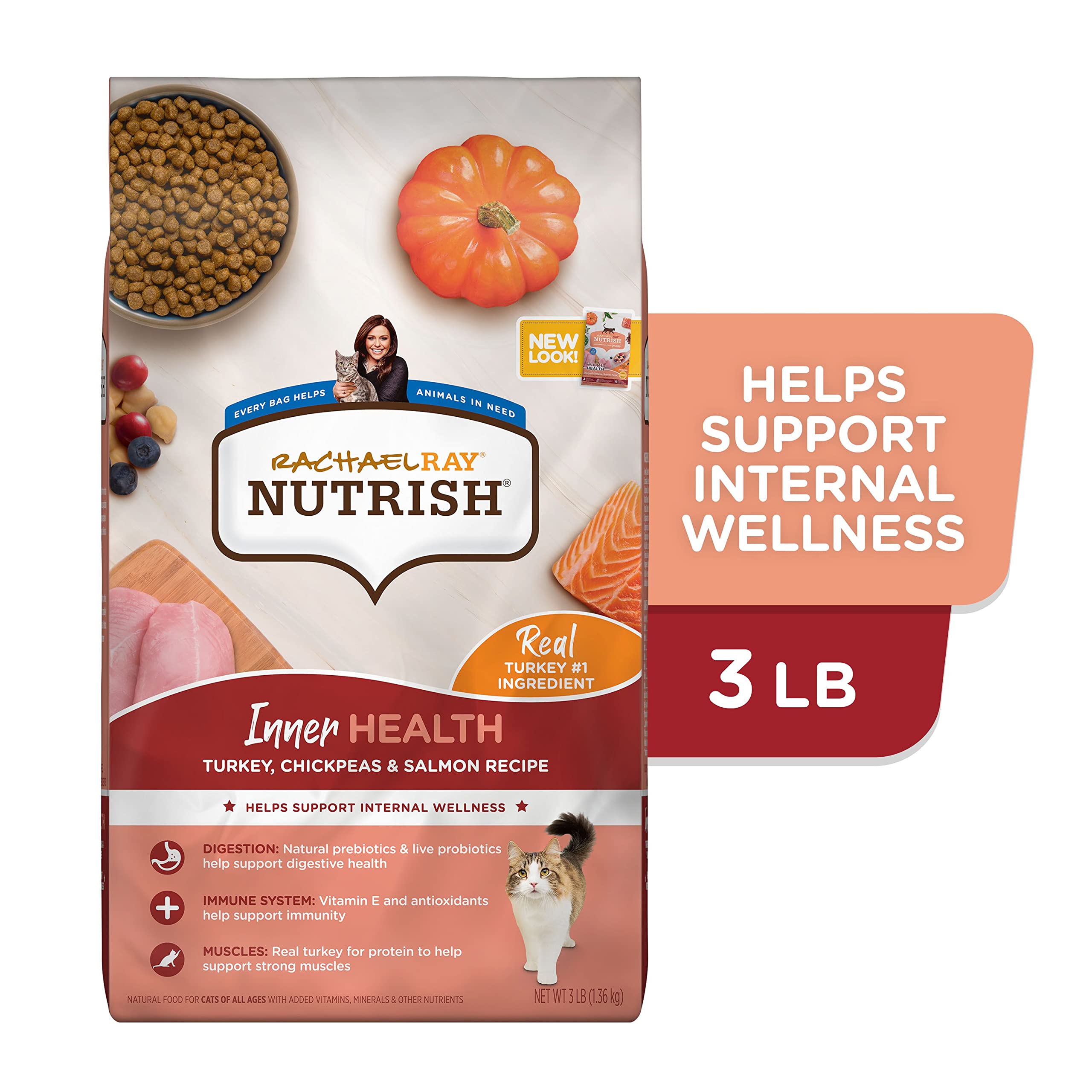 Rachael Ray Nutrish Inner Health Turkey and Salmon with Chickpeas Recipe Dry Cat Food - 3 Lbs  