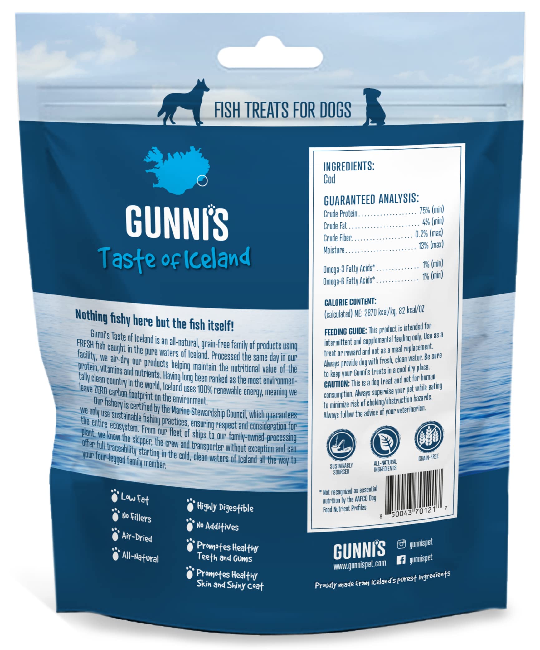 Gunnis Pet Grain-Free Cod Fish Skin Chips Natural Air-Dried Dog Treats  - 9 Oz