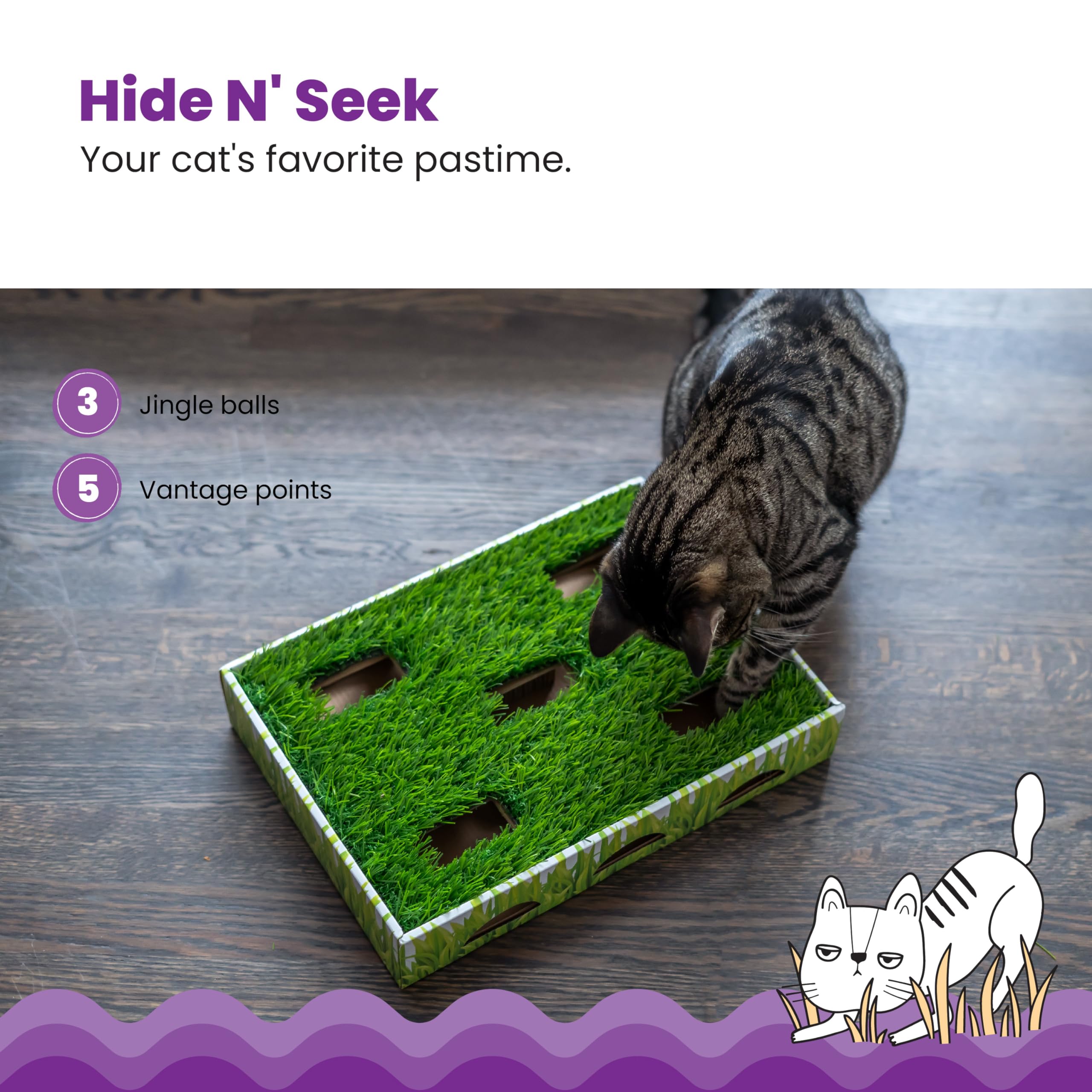 Petstages Grass Patch Hunting Box Interactive Puzzle Cat Toy and Scratcher  