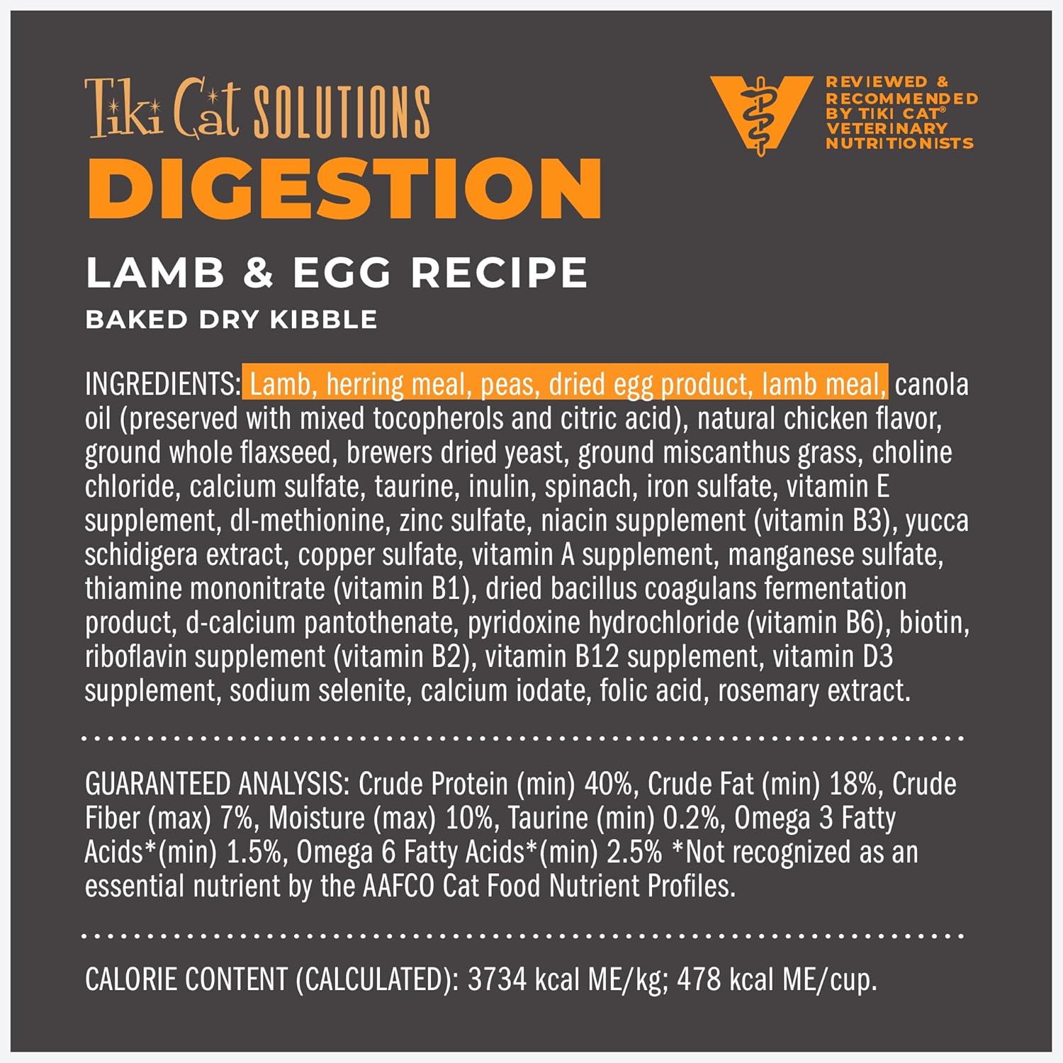 Tiki Cat Solutions Digestive Health High-Protein Grain-Free Lamb and Egg Recipe Dry Cat Food