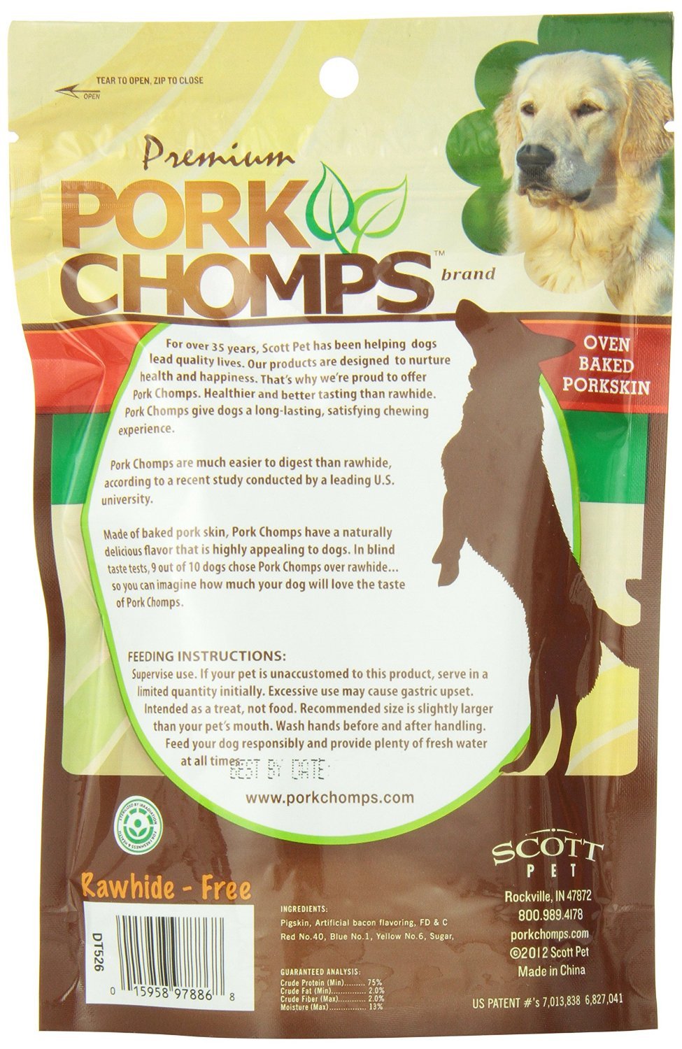 Scott Pet Pork-Chomps Rawhide-Free Bacon Twists Natural Dog Chew Treats - Large - 4 Count  