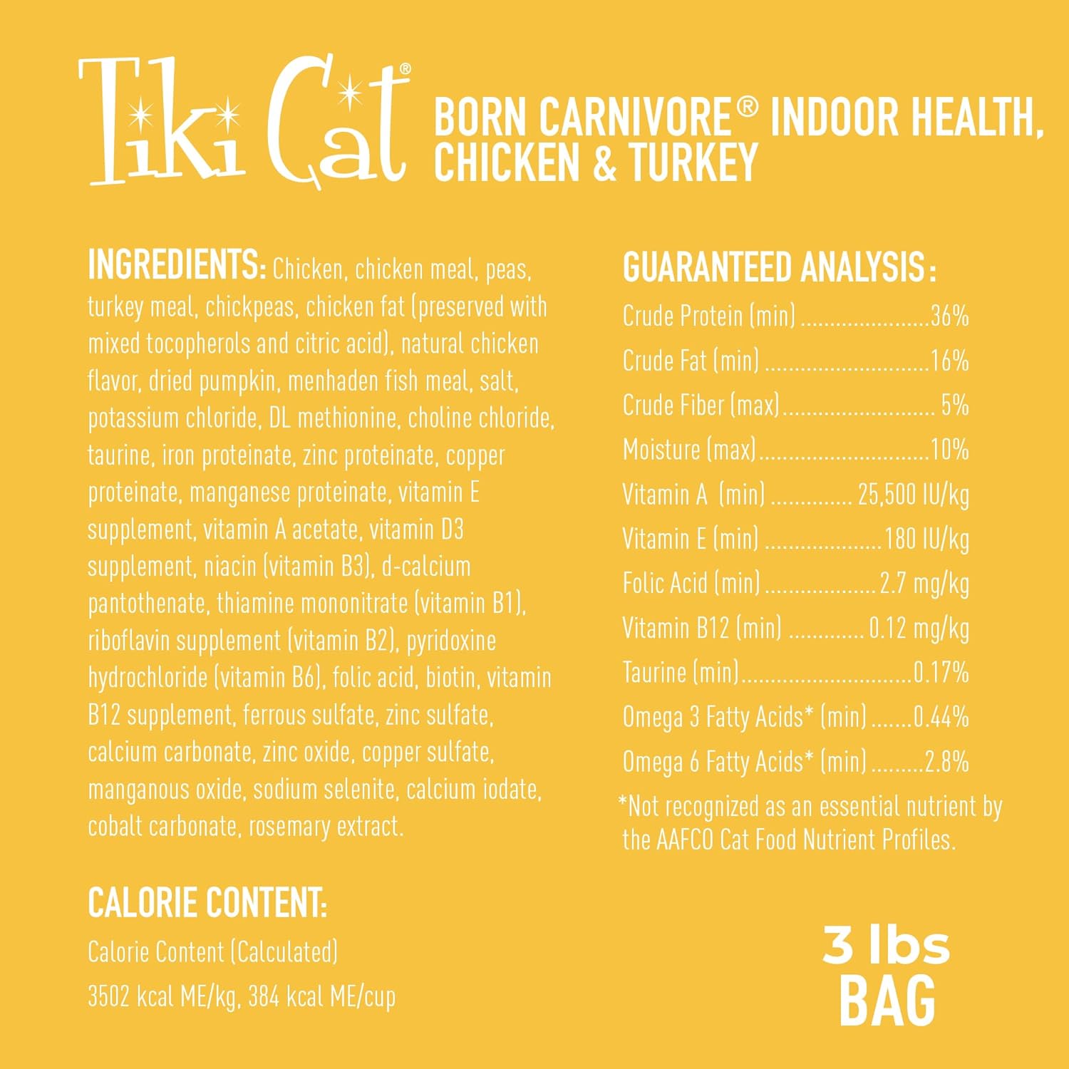 Tiki Cat Born Carnivore Indoor Health Grain-Free High-Protein Chicken and Turkey Dry Cat Food - 3 Lbs