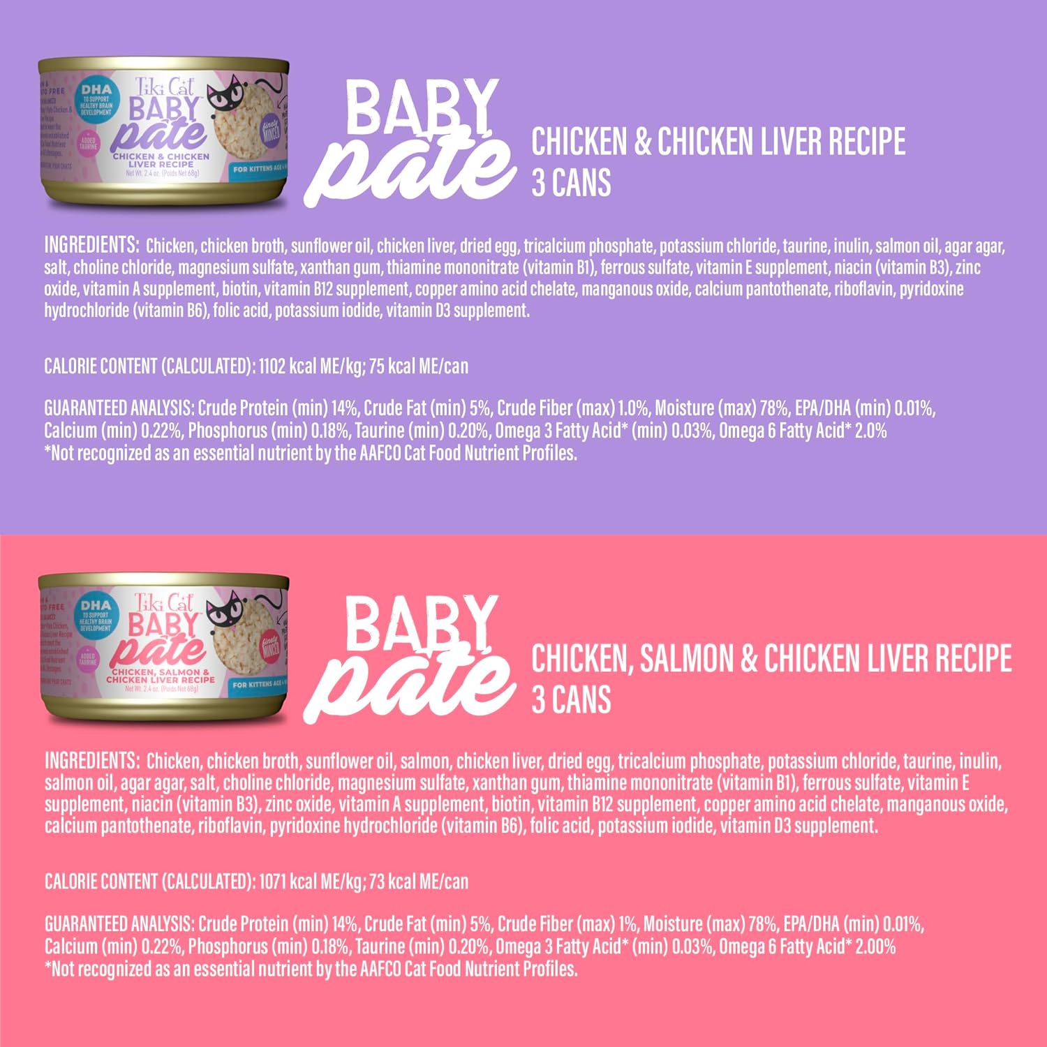 Tiki Cat Baby Pate Minced Chicken Salmon Tuna Duck in Liver Kitten Canned Cat Food - Variety Pack - 2.4 Oz - Case of 12