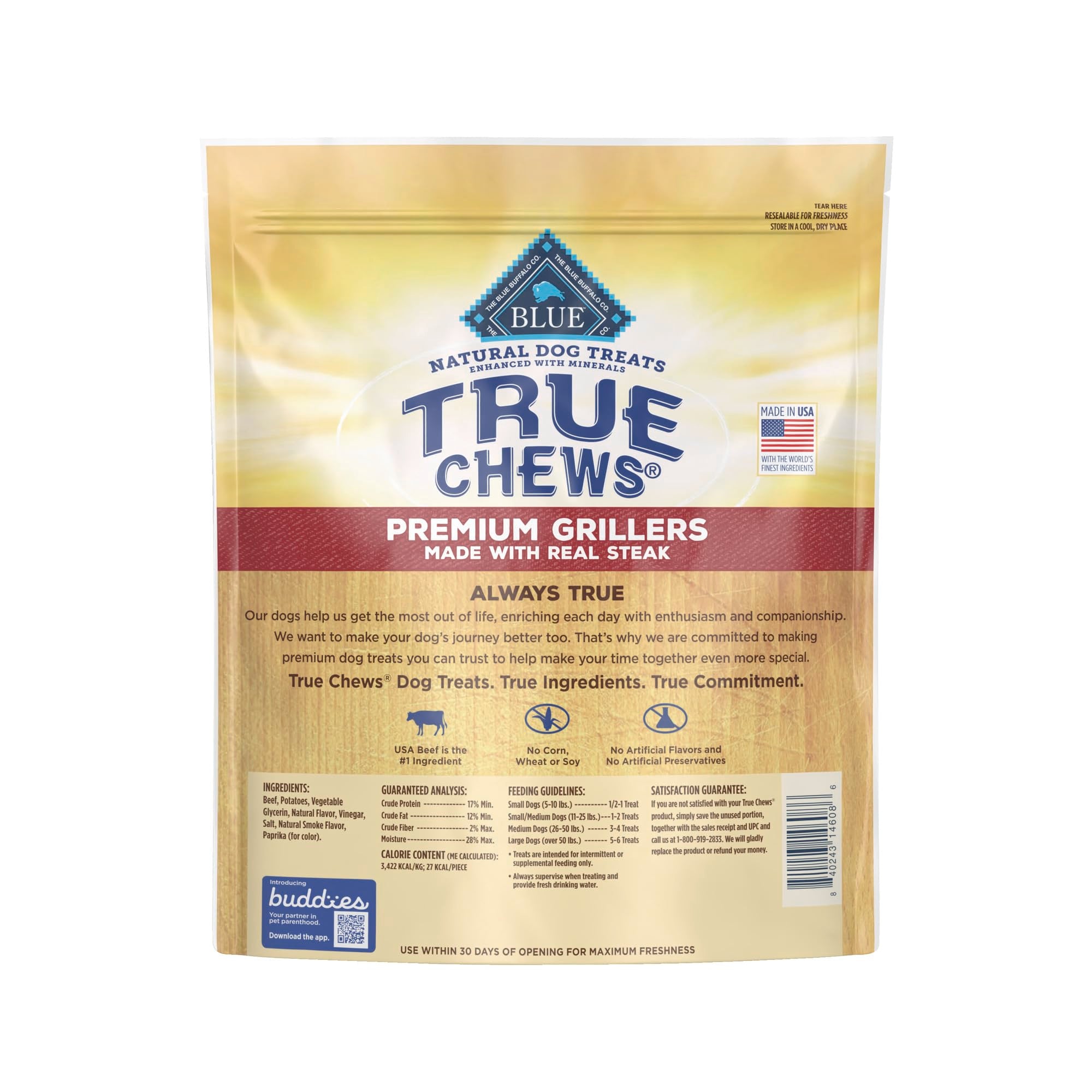 Blue Buffalo True Chews Premum Steak Grillers Jerky Dog Treats - 30 Oz  