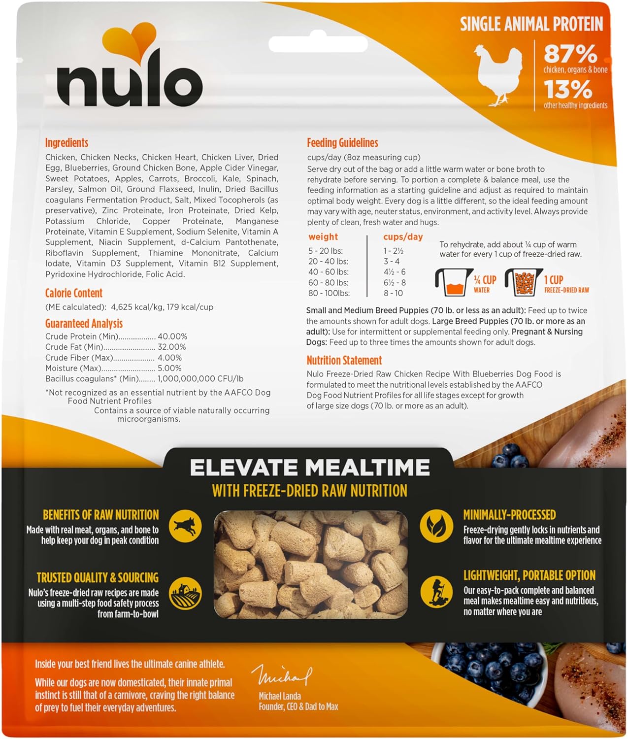 Nulo Grain-Free Freeze-Dried Raw Chicken with Blueberries Complete and Balanced Dry Dog Food