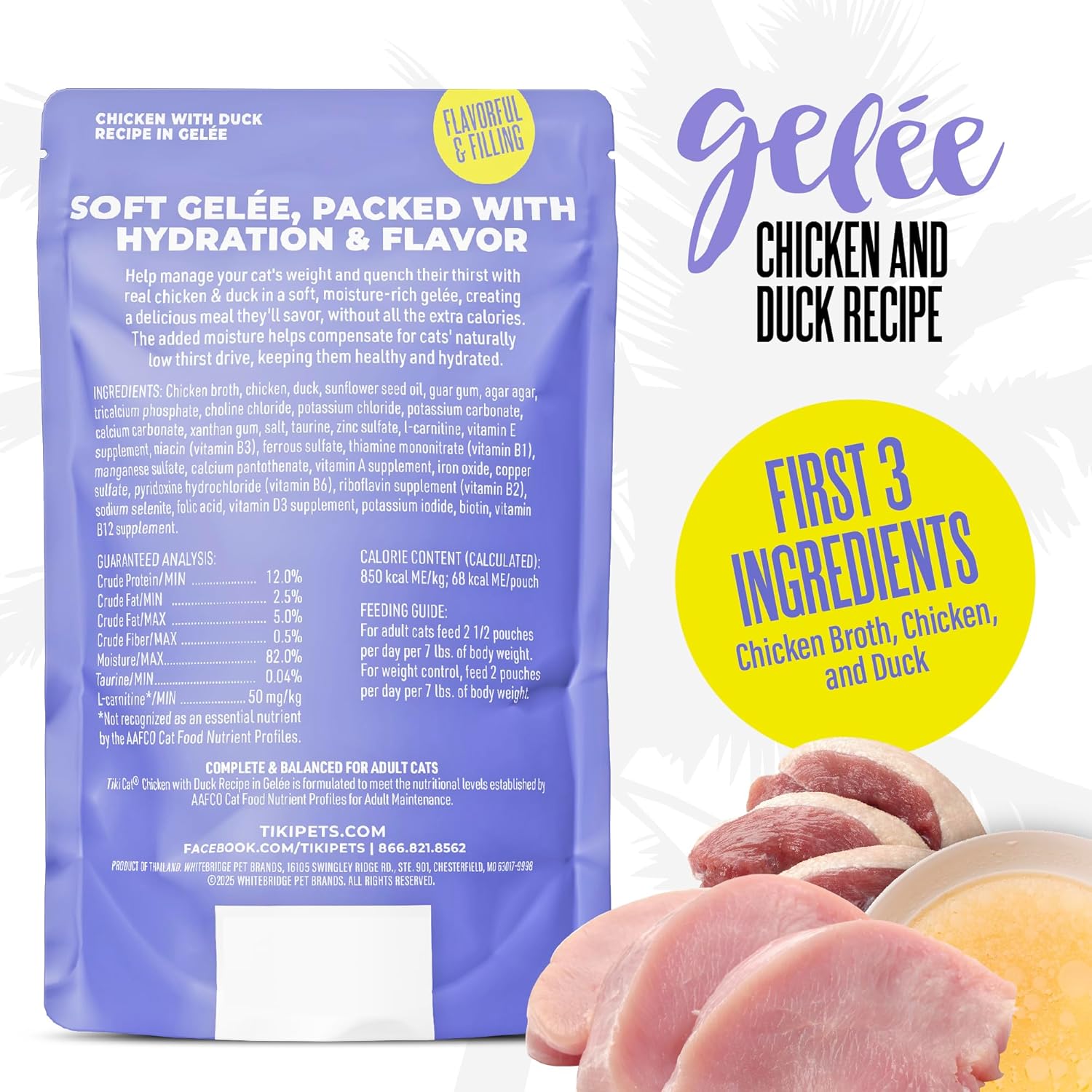 Tiki Cat Luau Lean Gelee Low-Fat Chicken and Duck in Gelee Wet Cat Food Pouch -  2.8 Oz - 12 Pack