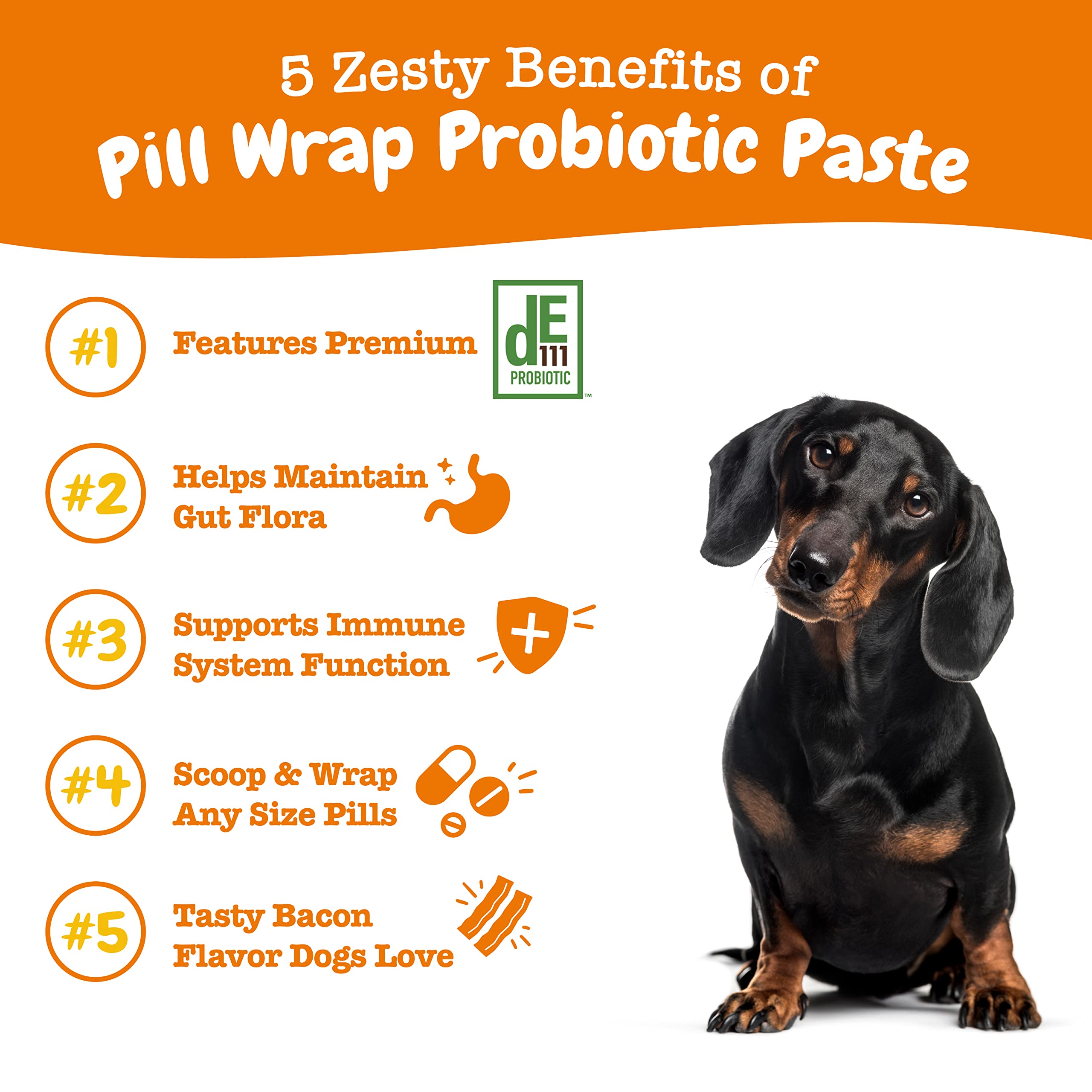 Zesty Paws Pill Wraps Probiotic Paste Gut Health Bacon Flavor for Dogs - 4.2 Oz  