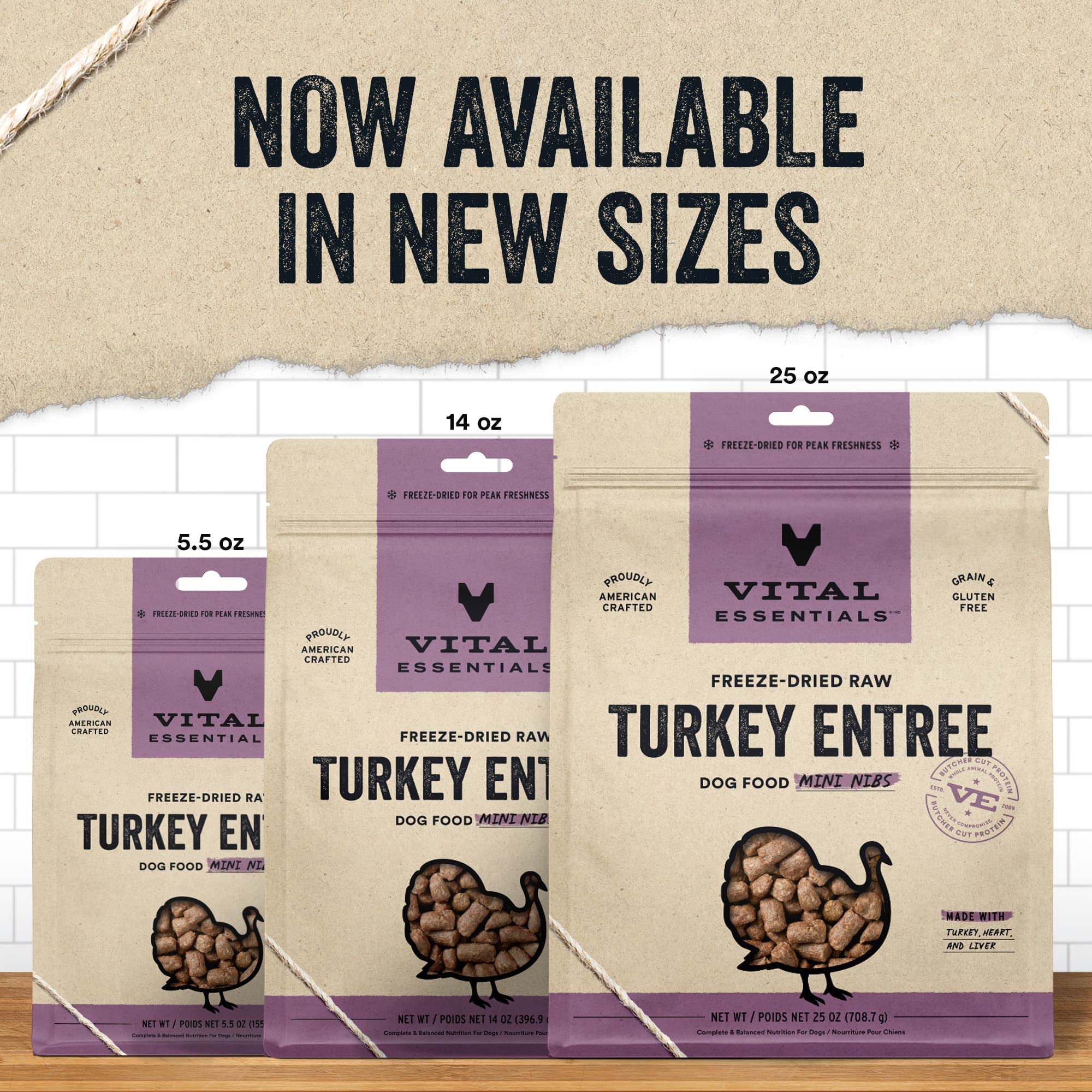 Vital Essential's Grain-Free Turkey Entrée Mini Nibs Freeze-Dried Dog Food - 25 Oz  