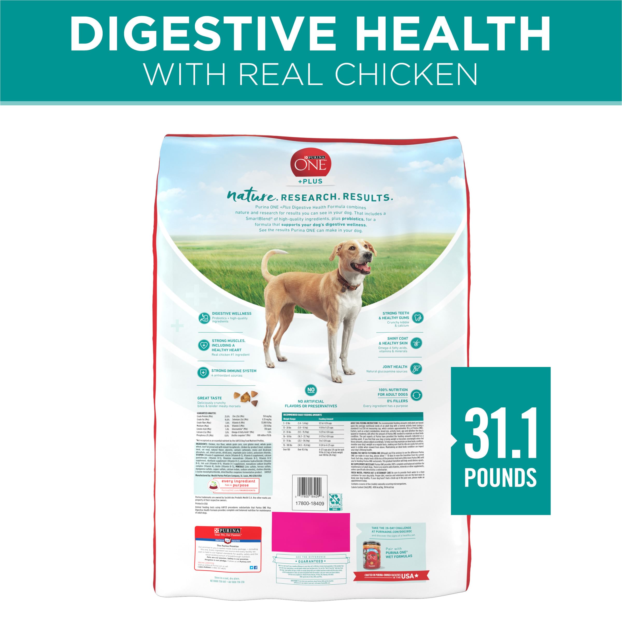 Purina One SmartBlend Digestive Health with Probiotics Tender Morsals Chicken Dry Dog Food - 31.1 Lbs  