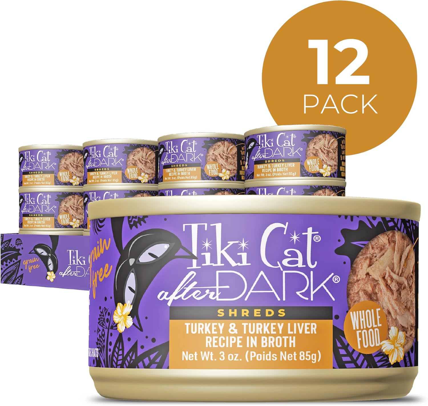 Tiki Cat After Dark Shreds Grain-Free Turkey with Turkey Liver in Broth Adult Canned Cat Food - 3 Oz - Case of 12