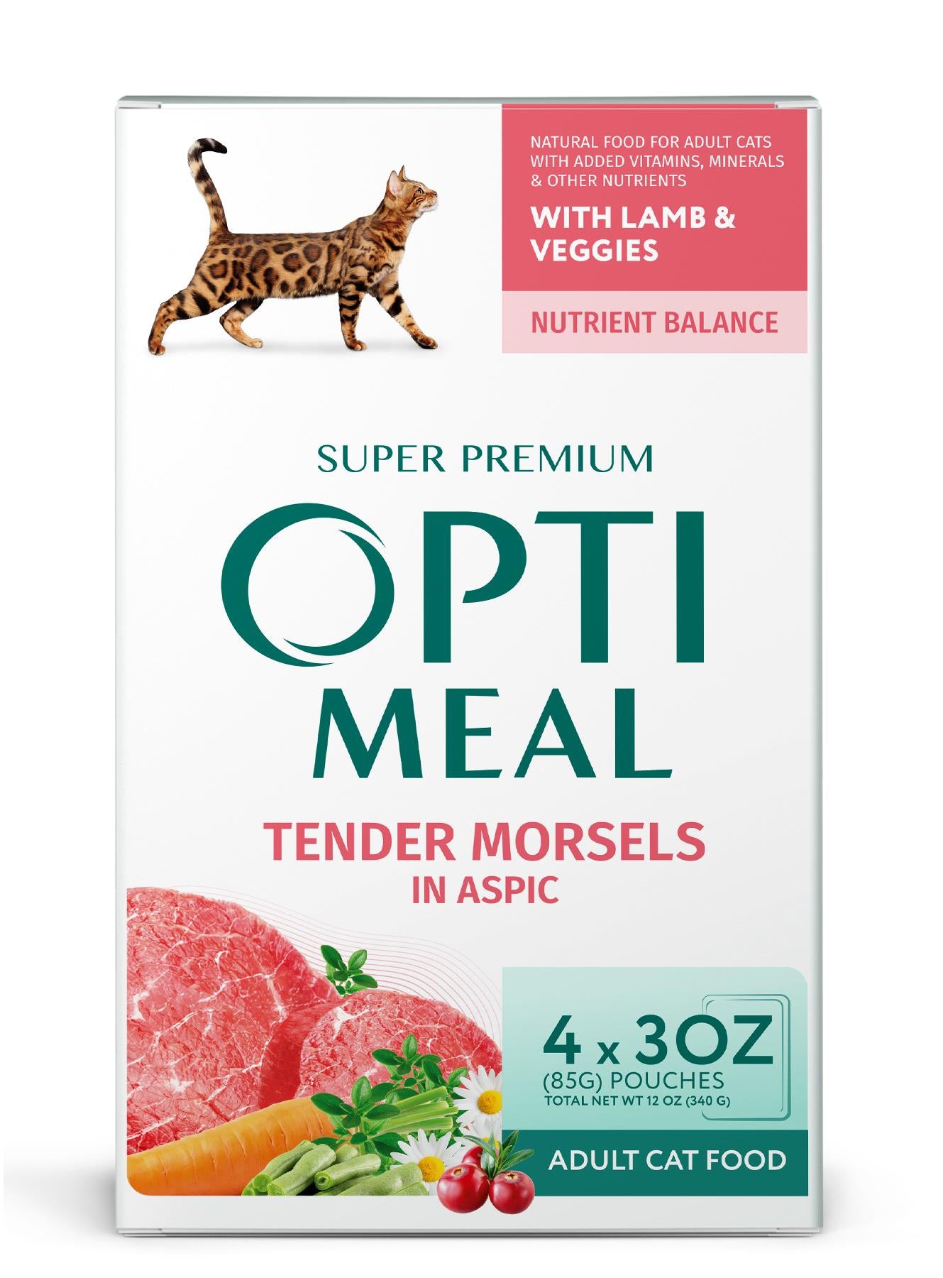 Optimeal Tender Morsels Lamb and Vegetables Wet Cat Food - 12 Oz - Case of 6  