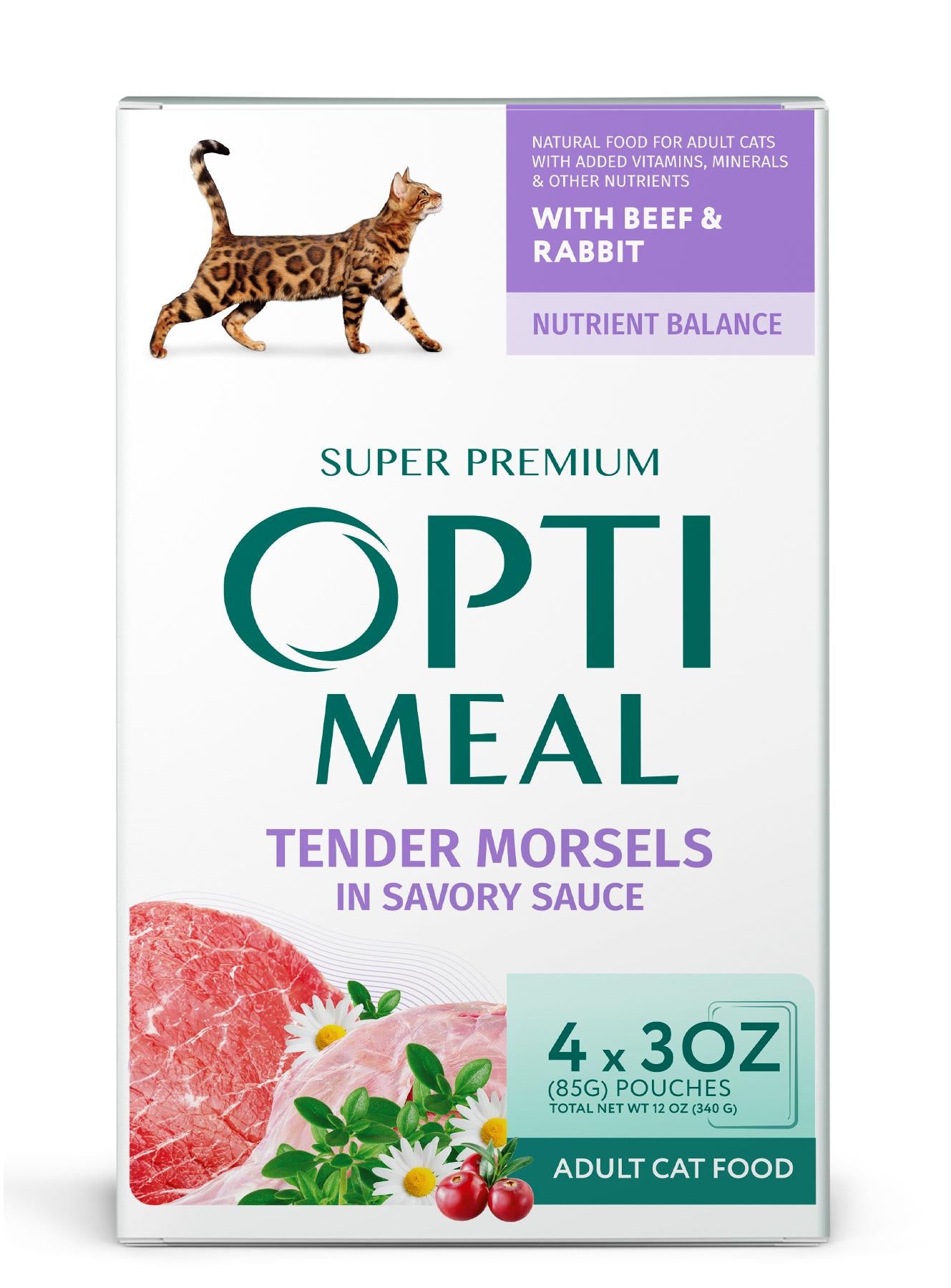 Optimeal Tender Morsels in Gravy Beef and Rabbit Wet Cat Food - 12 Oz - Case of 6  