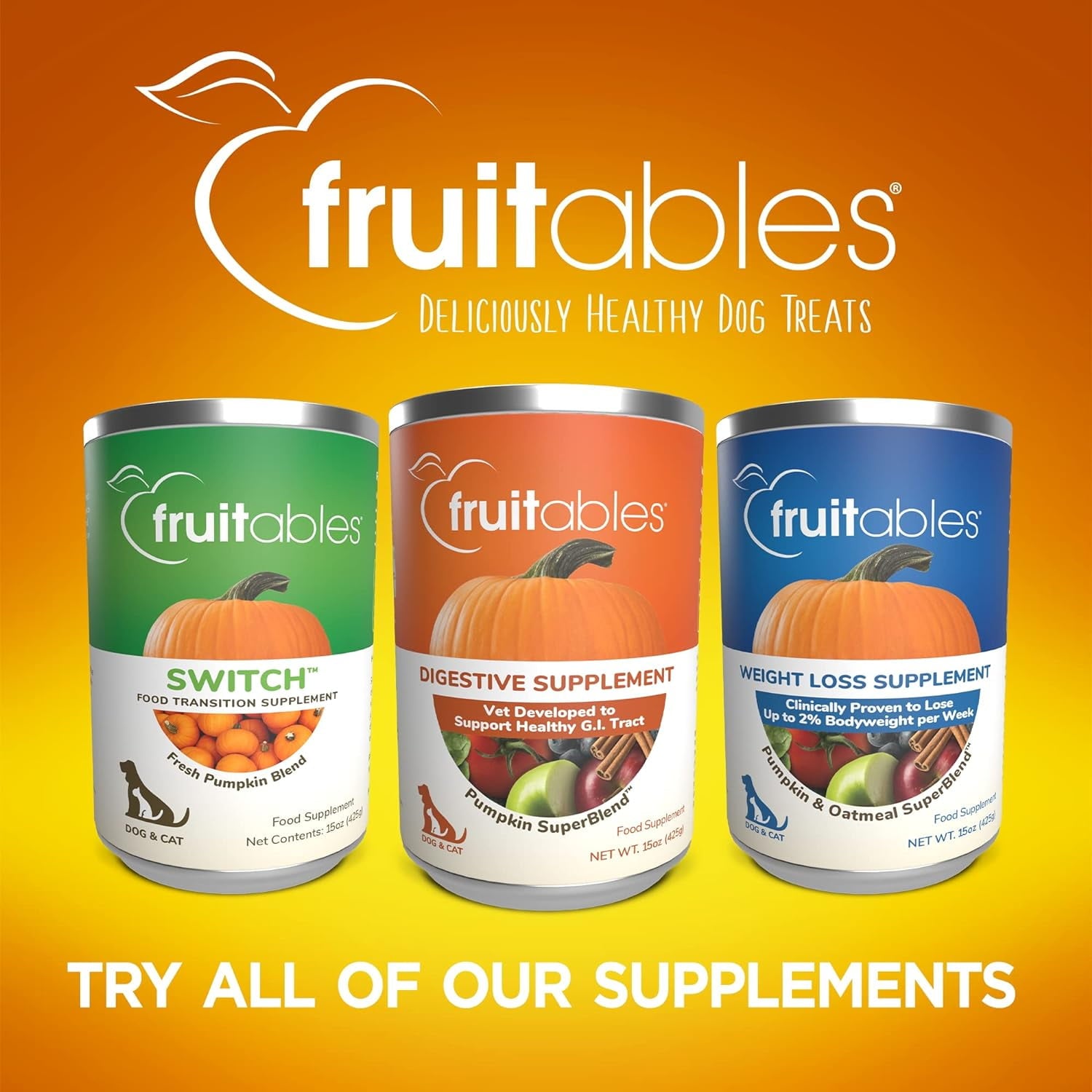 Fruitables Digestive SuperBlend Pumpkin Canned Cat and Dog Food Supplement - 15 Oz - Case of 13