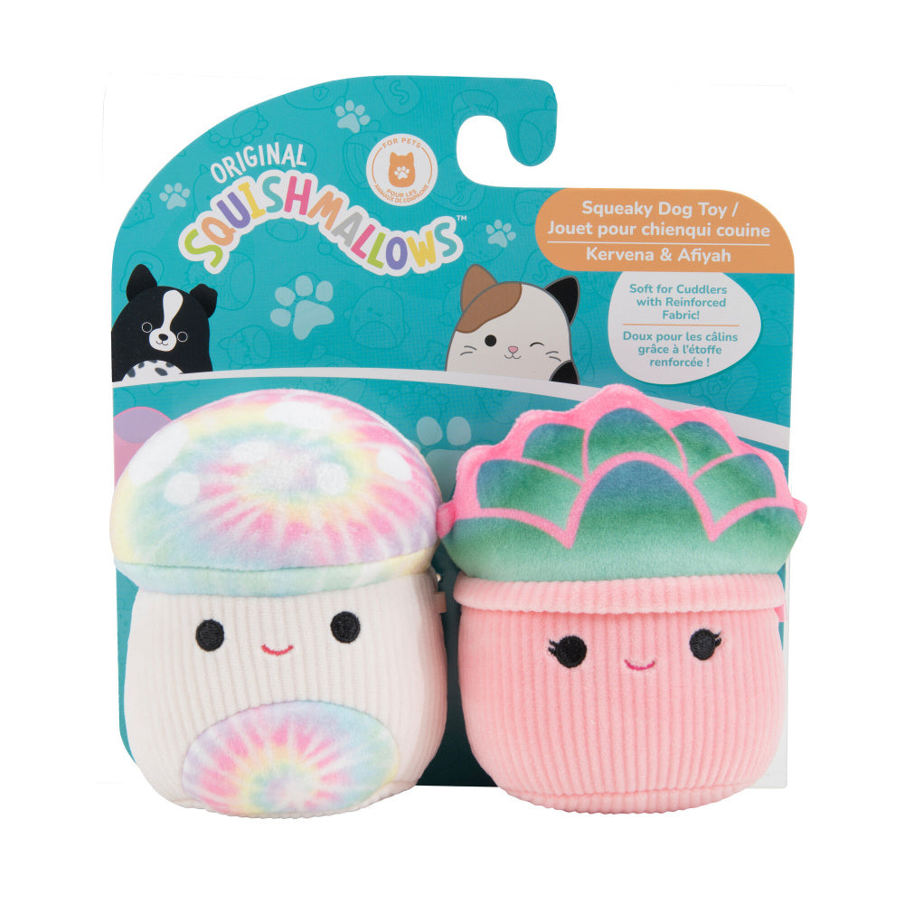 Jazzwares Squishmallows Mushroom Plant Squeak and Plush Dog Toy - 3.5 Inch - 2 Pack Pink/White
