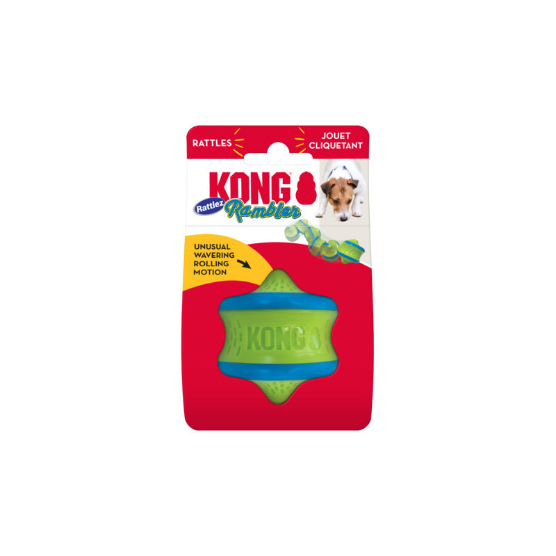 Kong Rambler Rattlez Rolling Swirl Ball Rattling Fetch and Chew Rubber Dog Toy - Medium