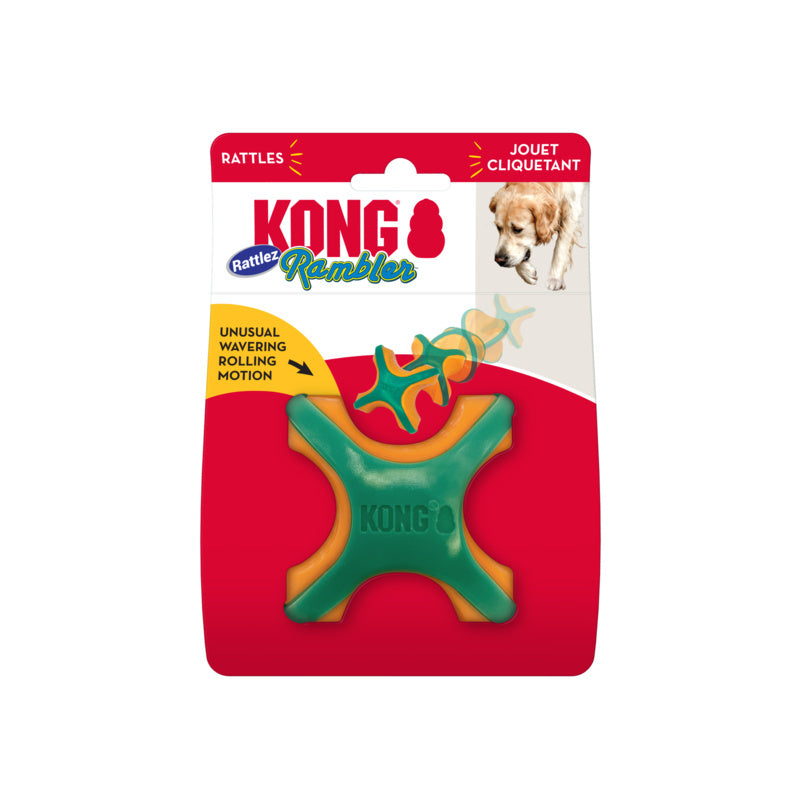 Kong Rambler Rattlez X-Ball Rattling Fetch and Chew Rubber Dog Toy - Large