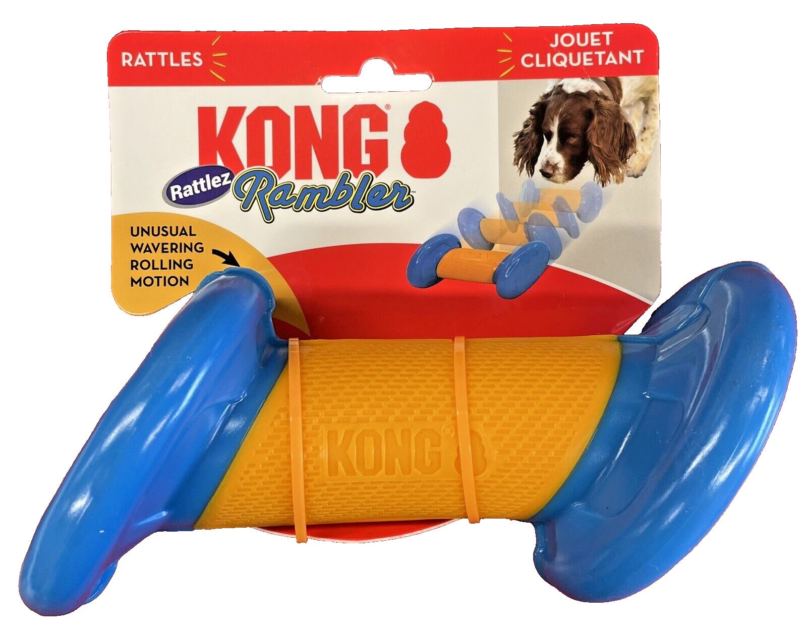 Kong Rambler Rattlez Dumbbell Rattling Fetch and Chew Rubber Dog Toy - Large