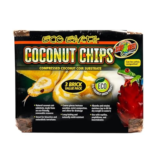 Zoo Med Laboratories Eco Earth Compressed Coconut Chips Snake Substrate Reptile Bedding - 500 Grams - 3 Pack