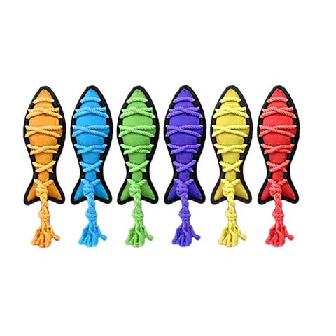 Multipet Cross-Ropes Fish Plush and Squeak Nylon Dog Toy - Assorted - 11.5" Inches  