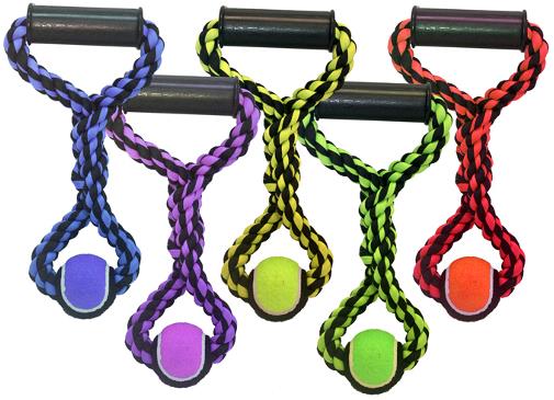 Multipet Nuts for Knots Rope and Tennis Ball Wide Tug Dog Toy - Assorted - 14" Inches  