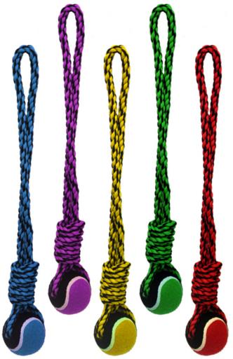 Multipet Nuts for Knots Rope and Tennis Ball Long Tug Dog Toy - Assorted - 20" Inches  