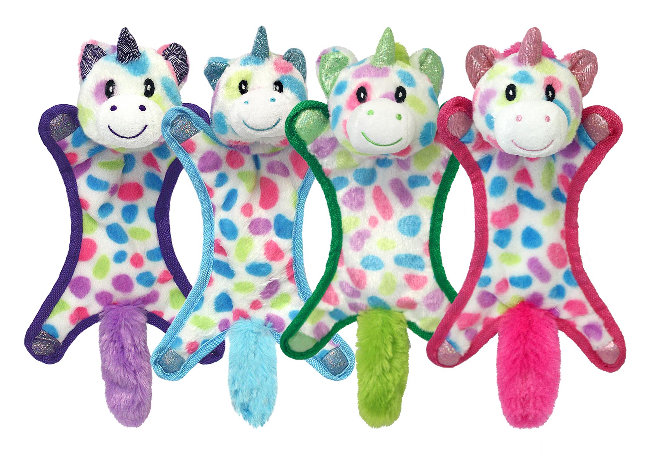 Multipet Ball-Head Unicorn Inner Rubber Crinkle and Plush Puppy Dog Toy - Assorted - 10" Inches  