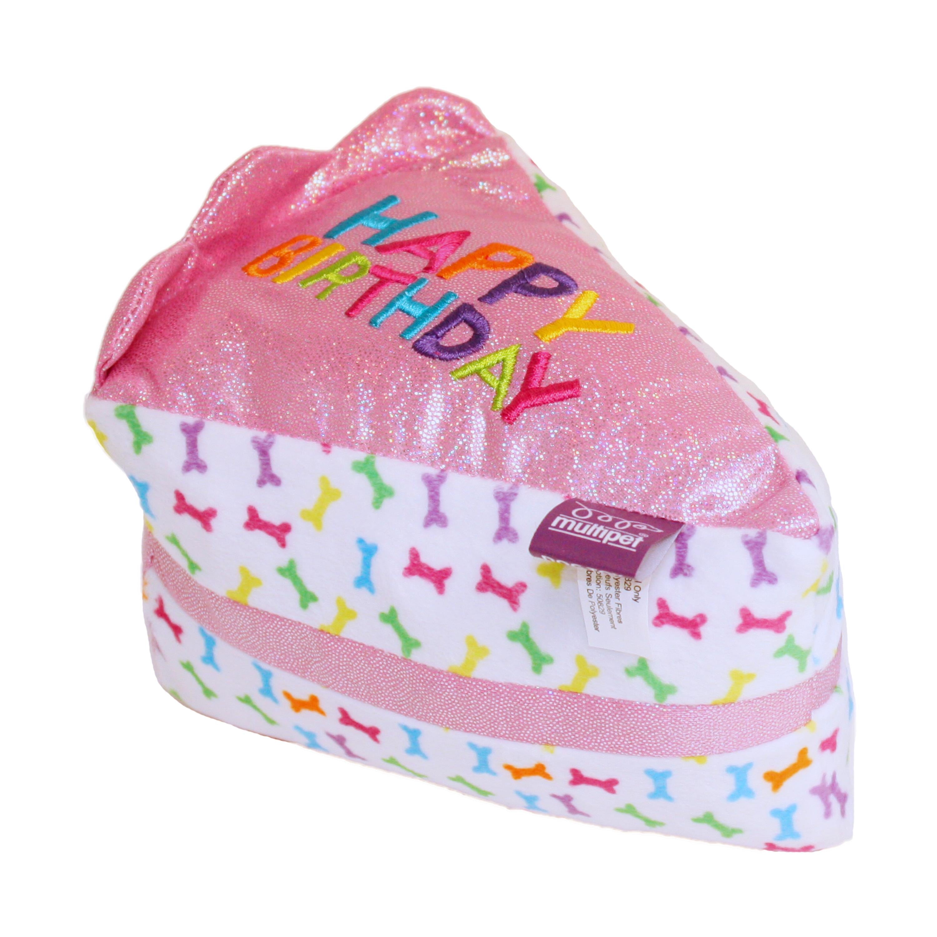 Multipet Birthday Cake Slice Crinkle and Squeak Dog Toy - Pink - 6" Inches  