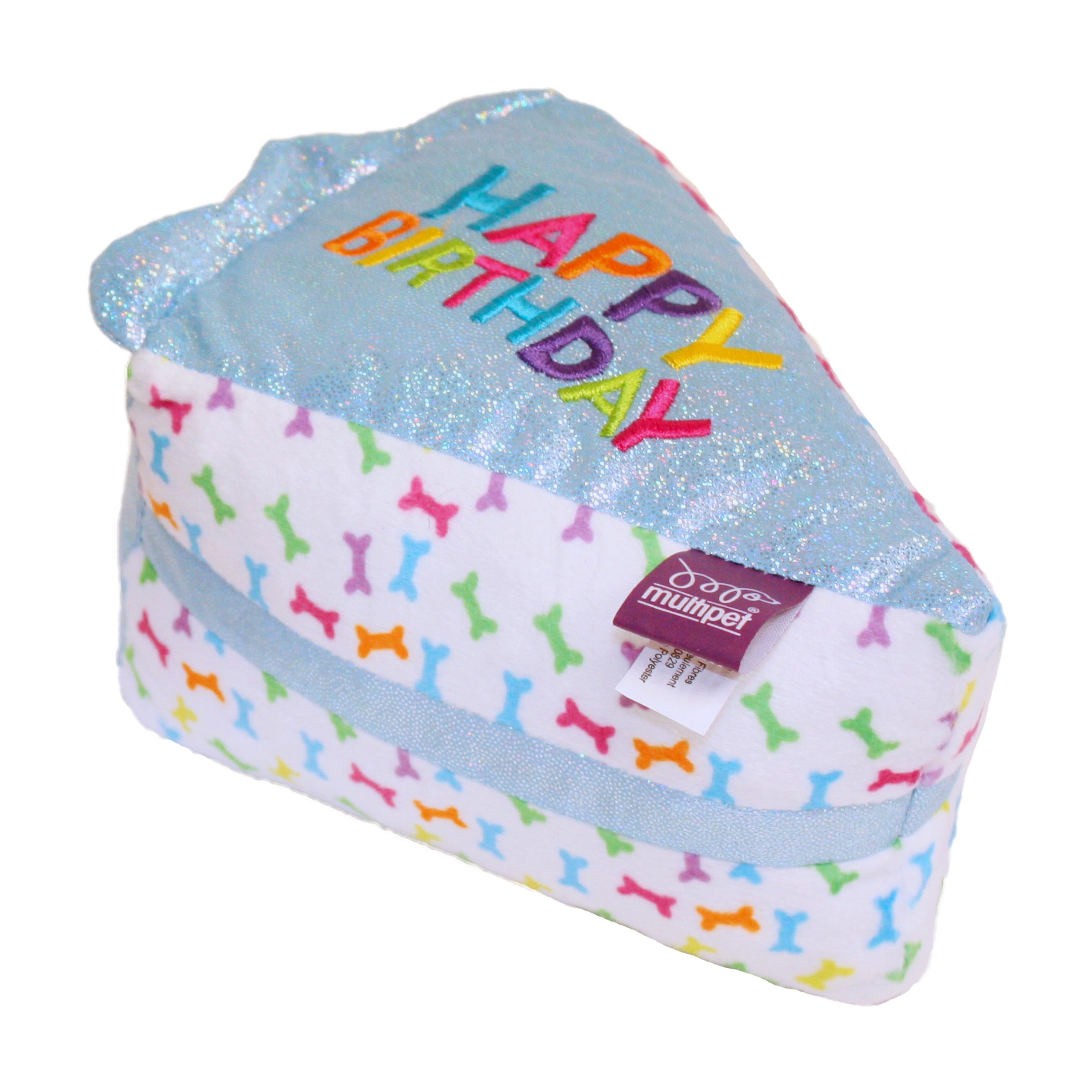 Multipet Birthday Cake Slice Crinkle and Squeak Dog Toy - Blue - 6" Inches  