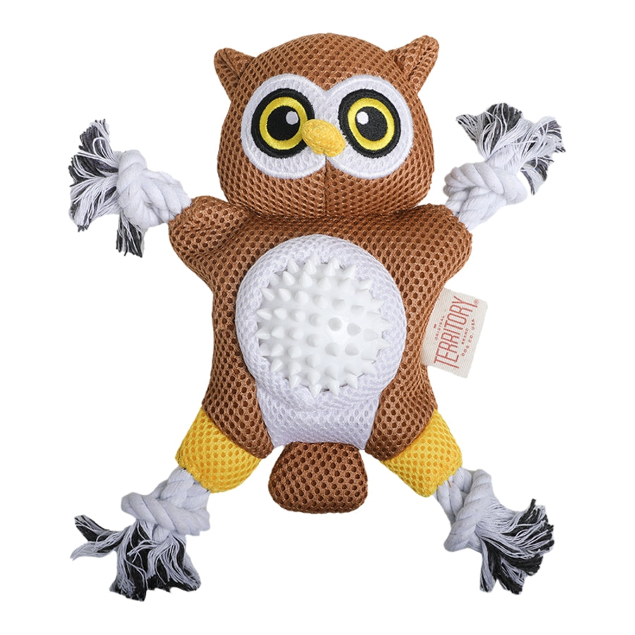 Territory 2-in-1 Owl No Stuffing Rope and Chew Dog Toy with Removable Fetch Ball - Brown - 9.5 Inches