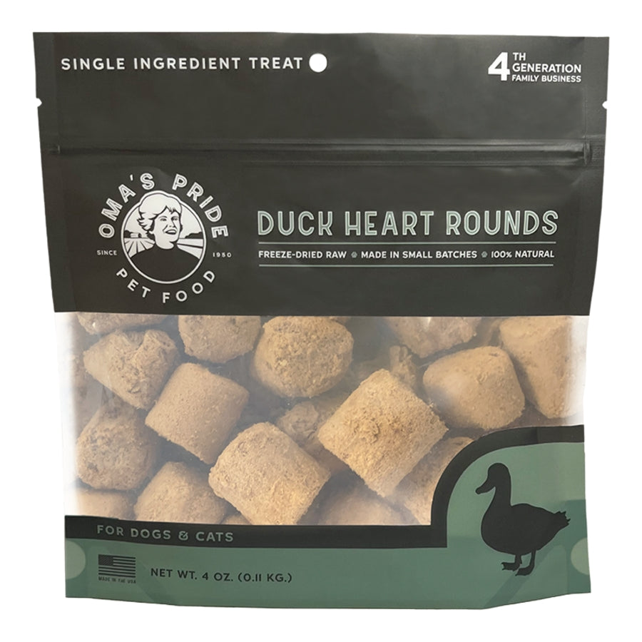 Omas Pride Duck Heart Rounds Freeze-Dried Natural Cat and Dog Chews - 4 Oz