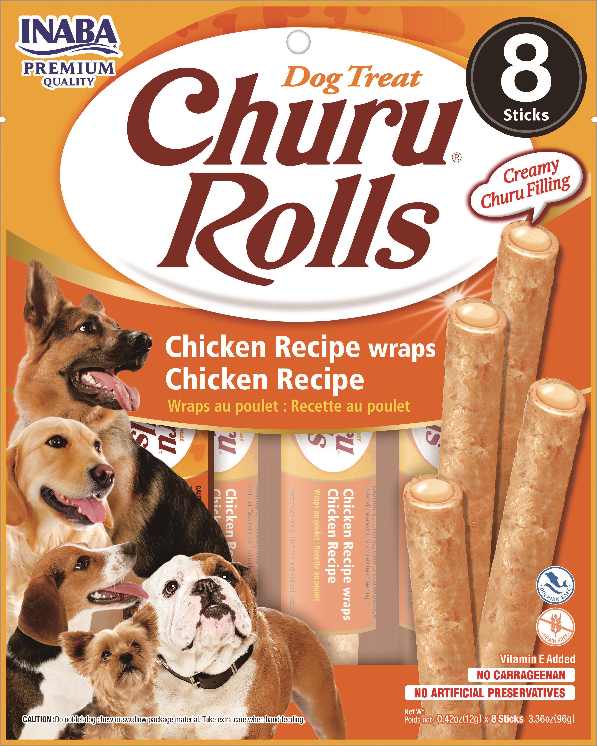 Inaba Churu Chicken and Cheese Wrapped Rolls Soft and Chewy Dog Treats - 4.2 Oz - Case of 6  