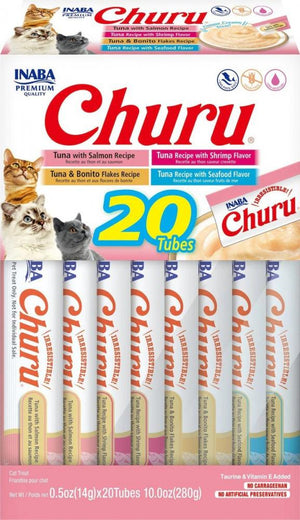 Inaba Churu Seafood Lickable and Squeezable Puree Cat Treat Pouches - .5 Oz - Case of 20