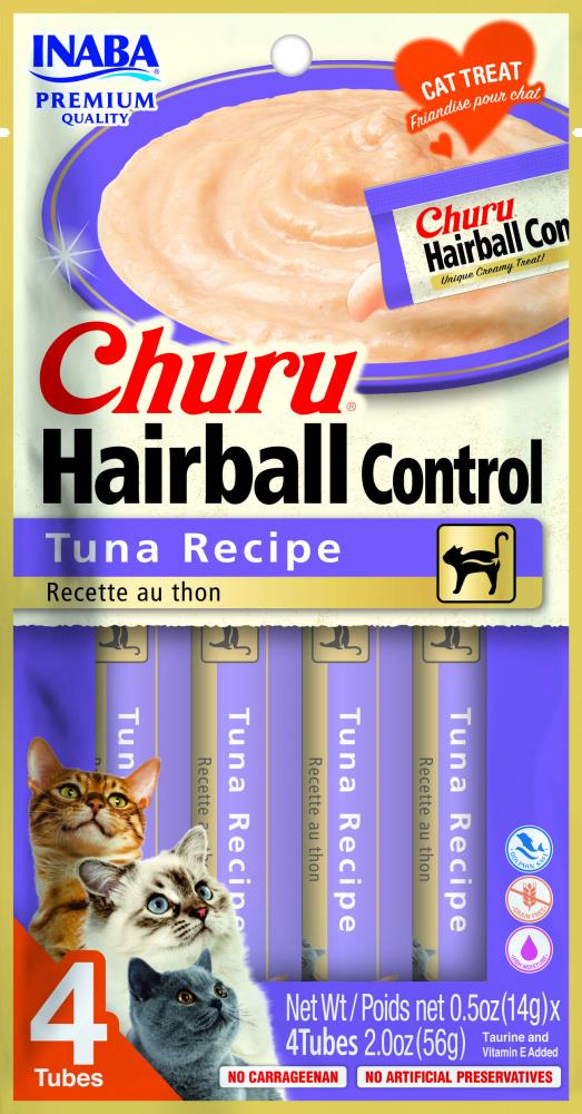 Inaba Churu Tuna Hairball Control Lickable and Squeezable Puree Cat Treats - 2 Oz (4 Pack) - Case of 6  