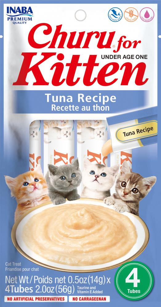 Inaba Churu Tuna Kitten Grain-Free Lickable and Squeezable Puree Cat Treat Pouches - 2 Oz (4 Pack) - Case of 6  