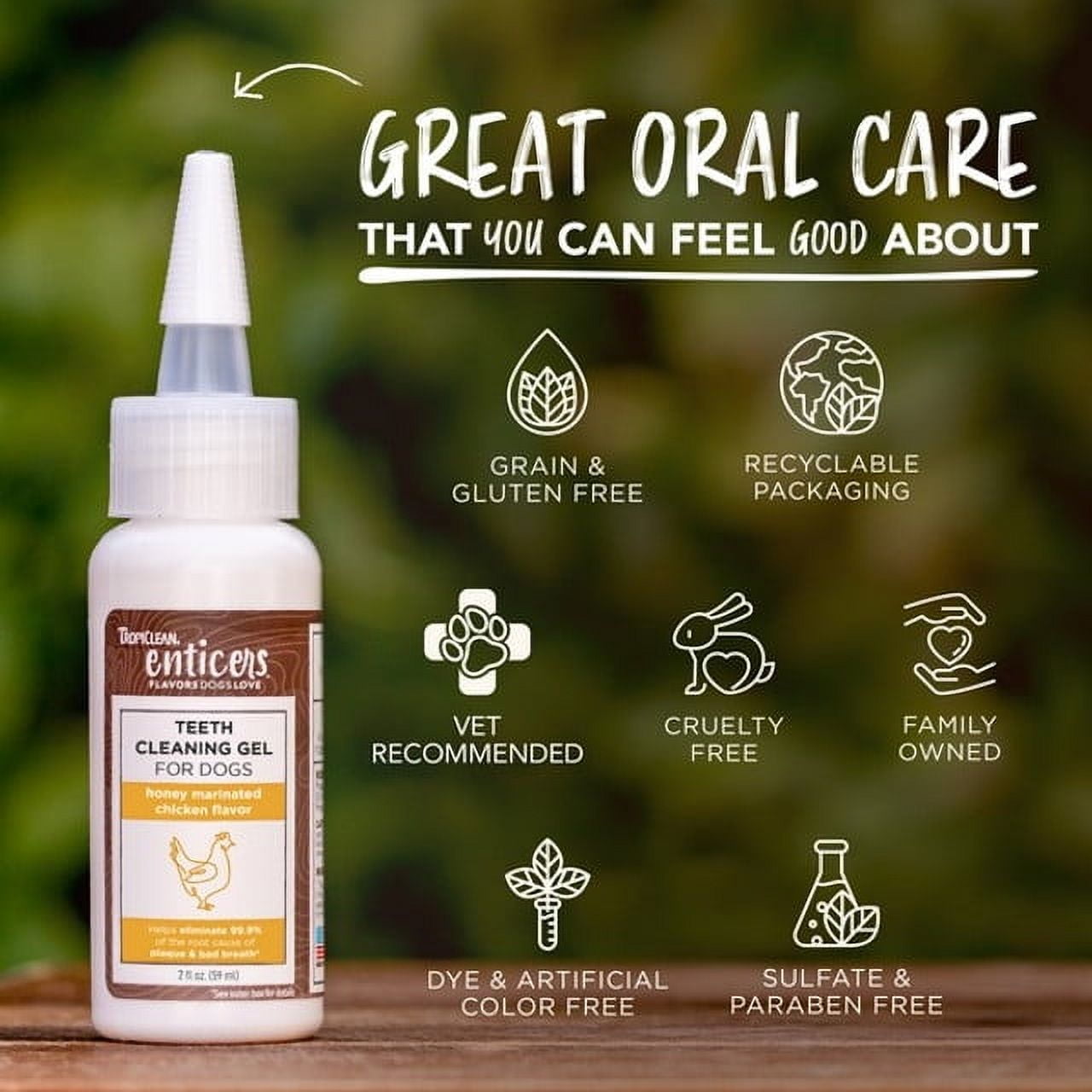 Tropiclean Enticers Honey Marinated Chicken Flavor Dental Oral Dog Teeth Cleaning Gel - 2 Oz