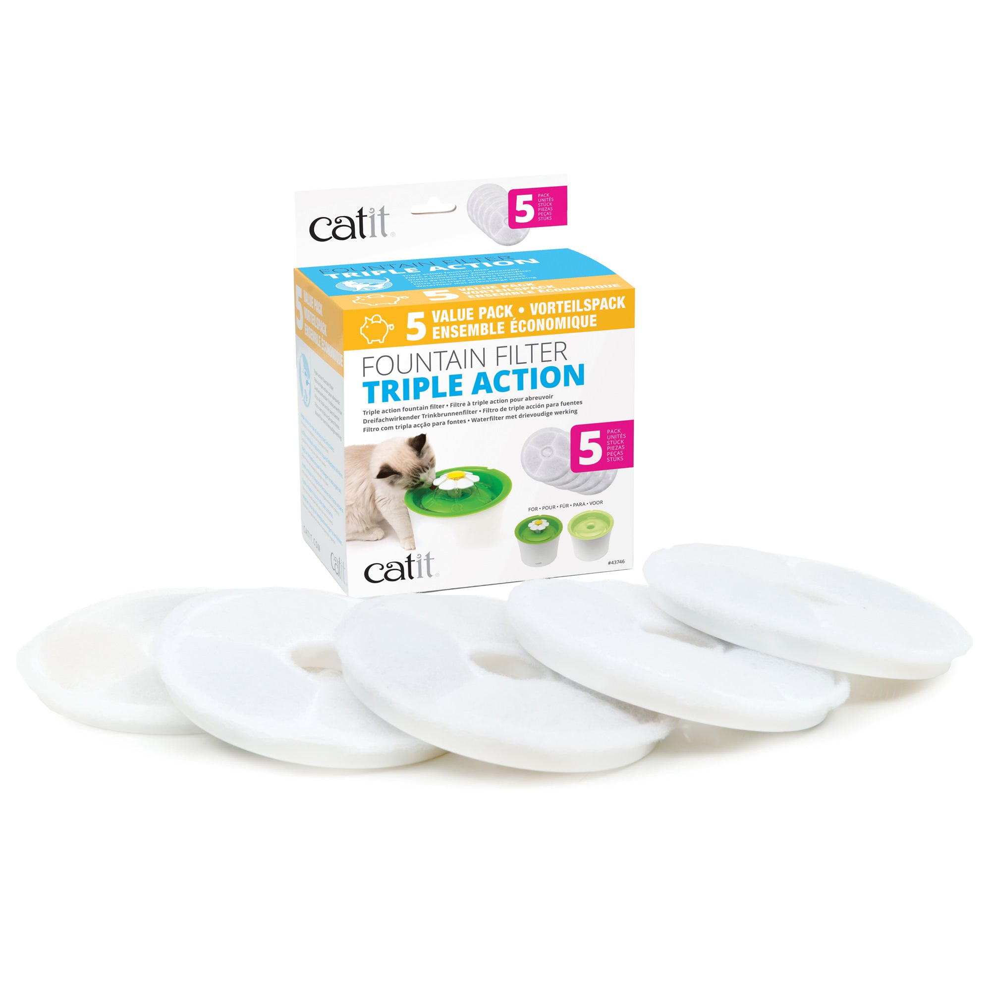 Catit 2.0 Triple Action Water Softner Replacement Filter for Catit Water Fountains - 5 Pack