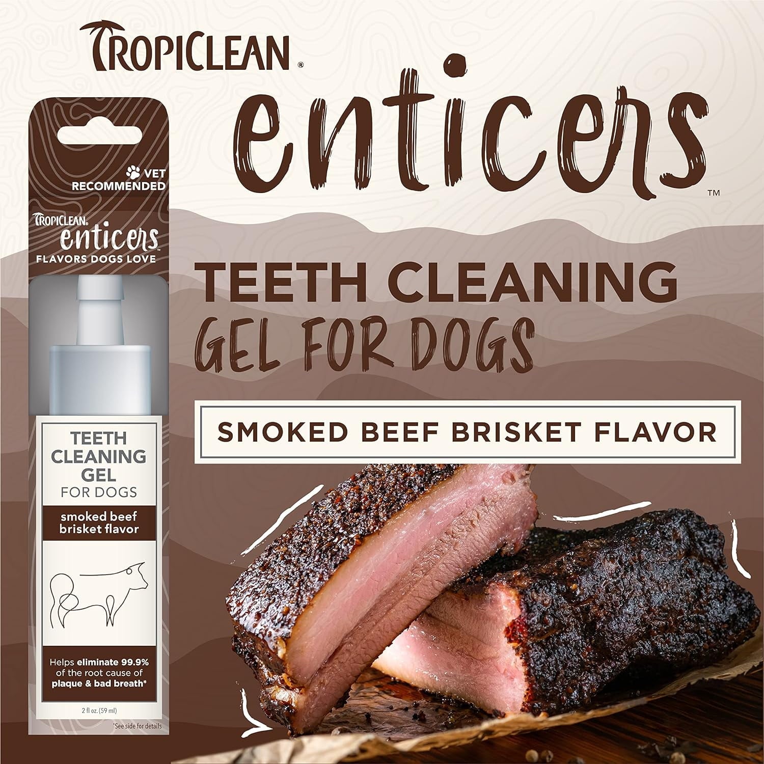 Tropiclean Enticers Smoked Beef Brisket Flavor Dental Oral Dog Teeth Cleaning Gel - 2 Oz
